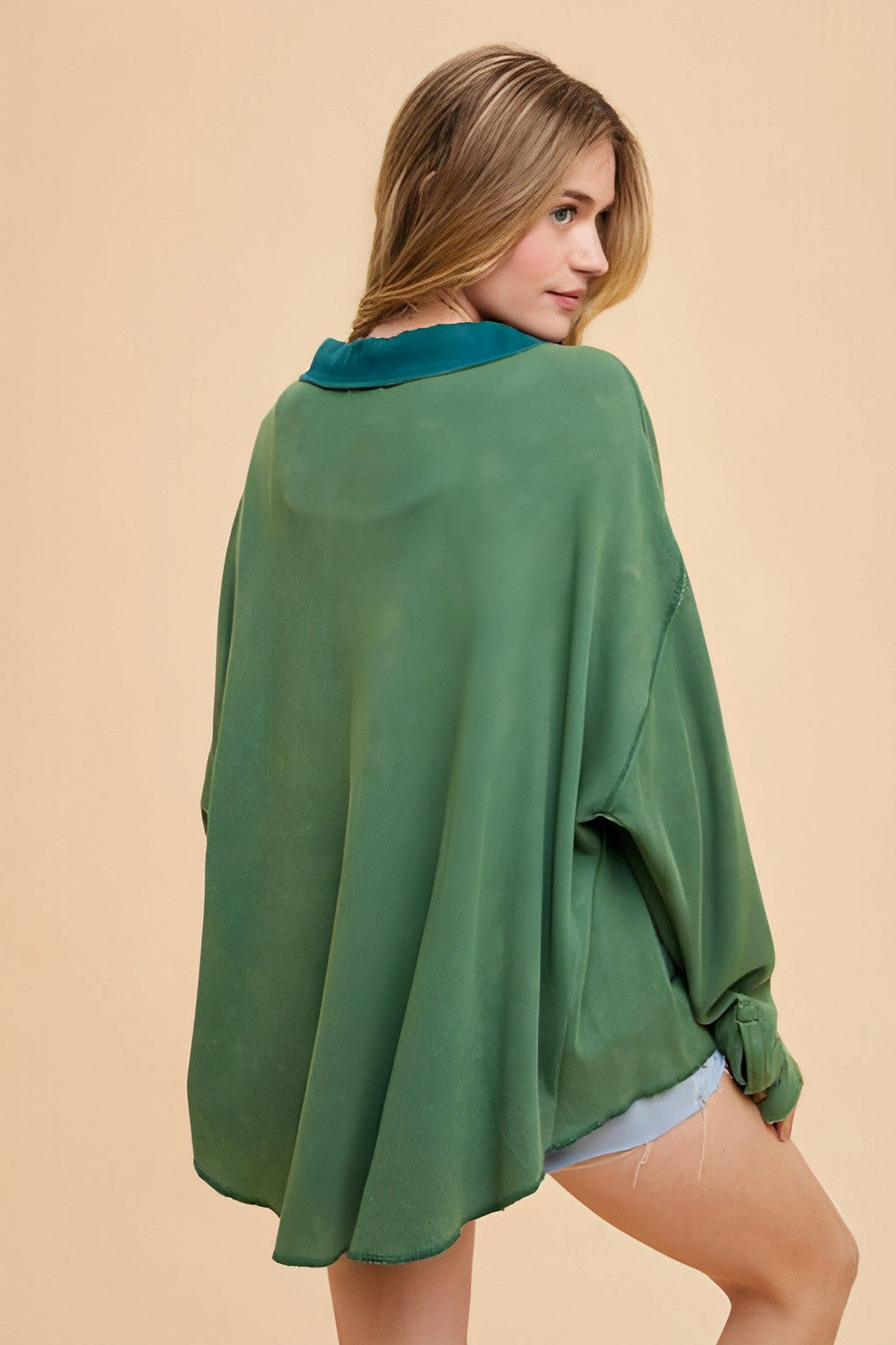 Annie Wear Waffle-Knit Mineral Washed Button Down Shirt - enhanced image 4