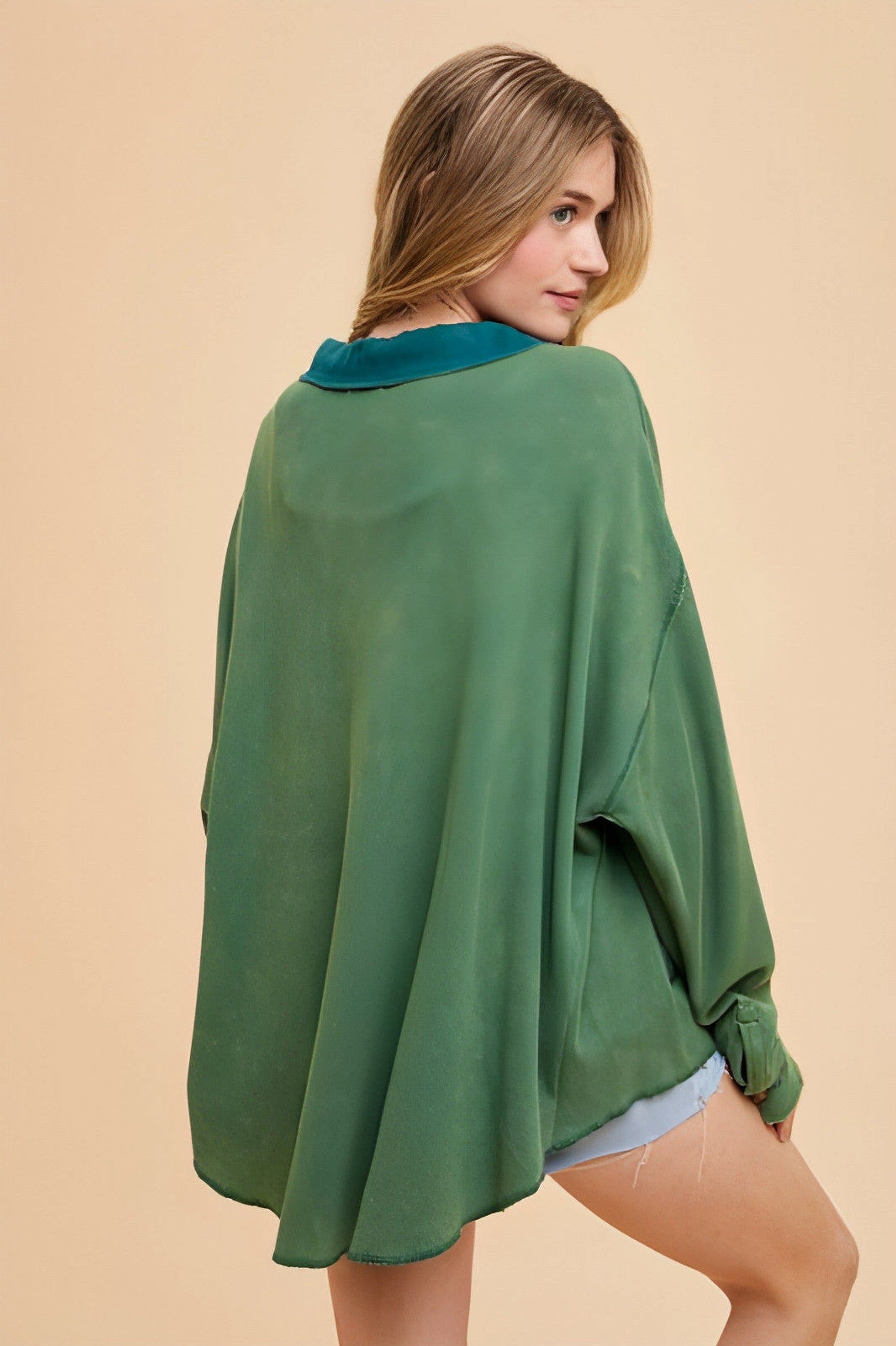 Annie Wear Waffle-Knit Mineral Washed Button Down Shirt - enhanced image 4