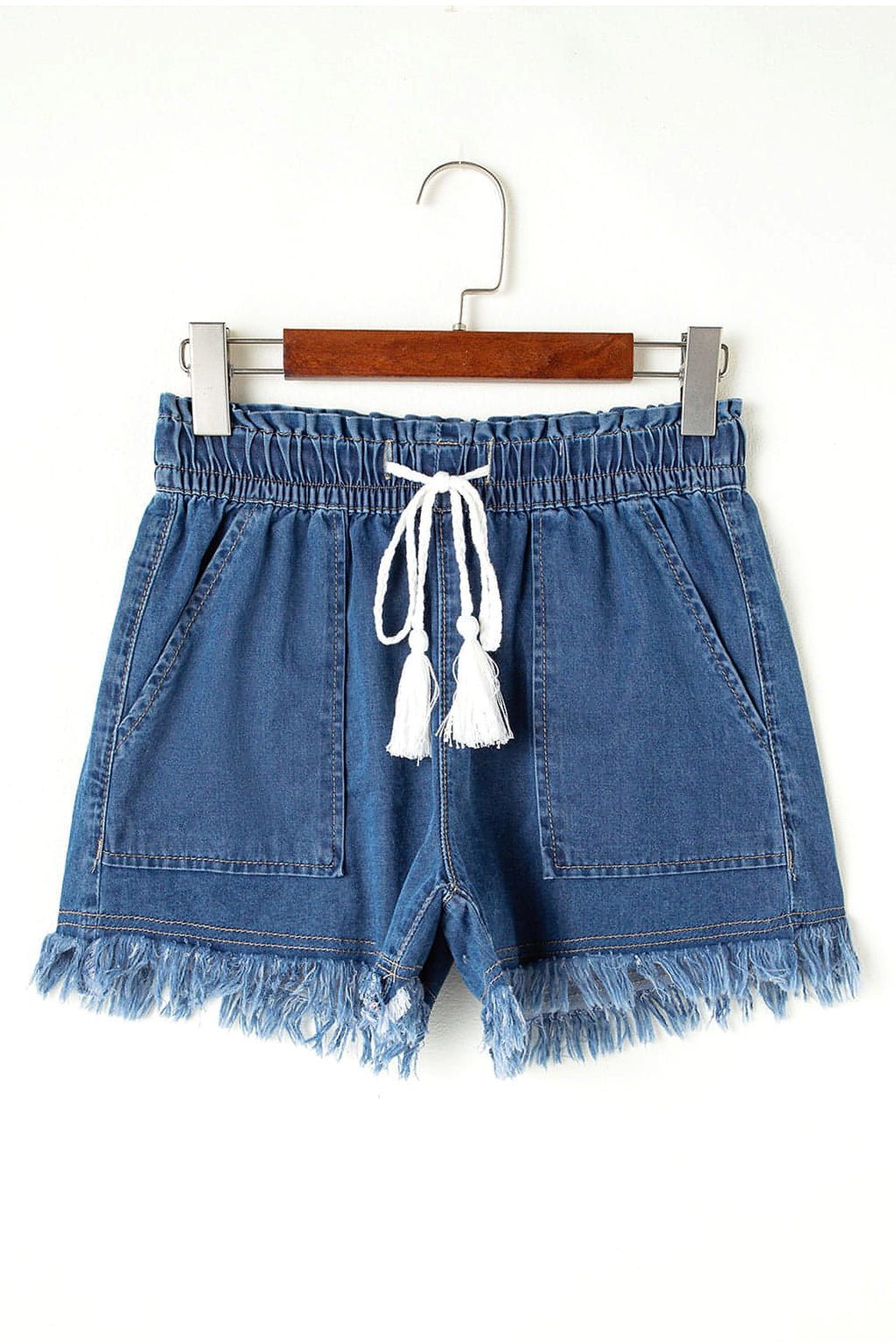 Ashleigh Blue Raw Hem Drawstring High Waist Denim Shorts with Pockets - enhanced image 4