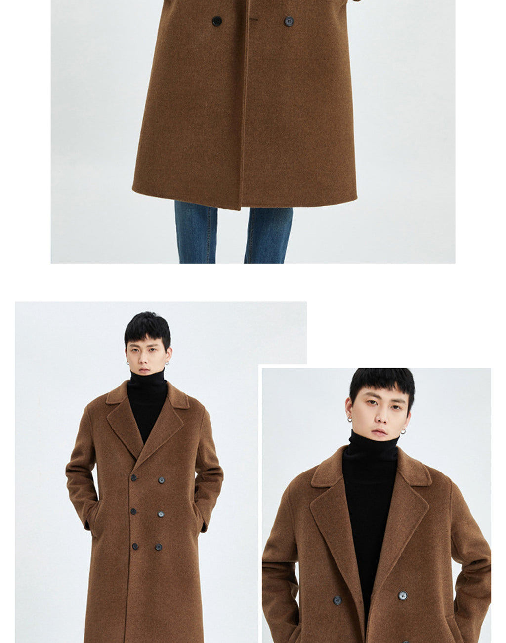 Autumn And Winter Long Over The Knee Reversible Cashmere Trench Coat Men - enhanced image 4