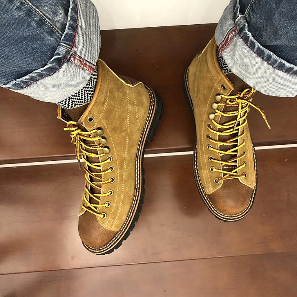 Autumn And Winter Men's Round Toe Fashion Casual Leather Shoes Martin Boots - enhanced image 4