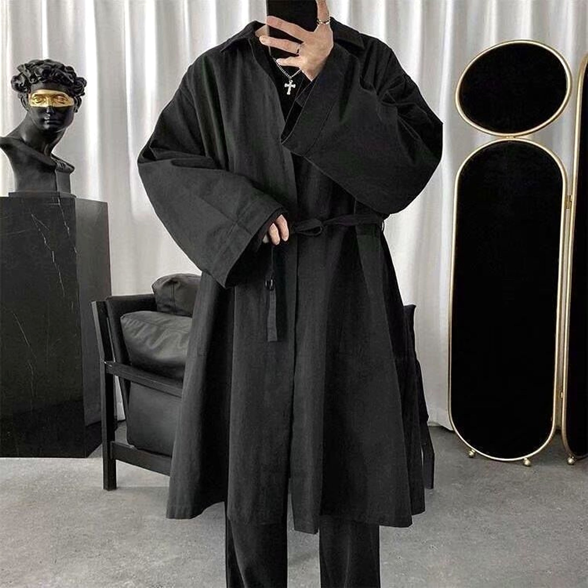 Autumn New Men's Loose Trench Coat Mid-length Coat - enhanced image 4