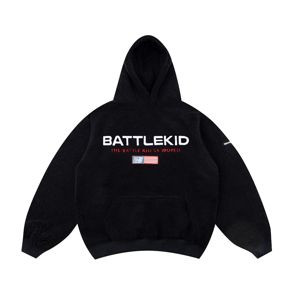 BATTLEKID - Lamb Wool Alphabet Embroidery Hooded Sweater Men - enhanced image 4