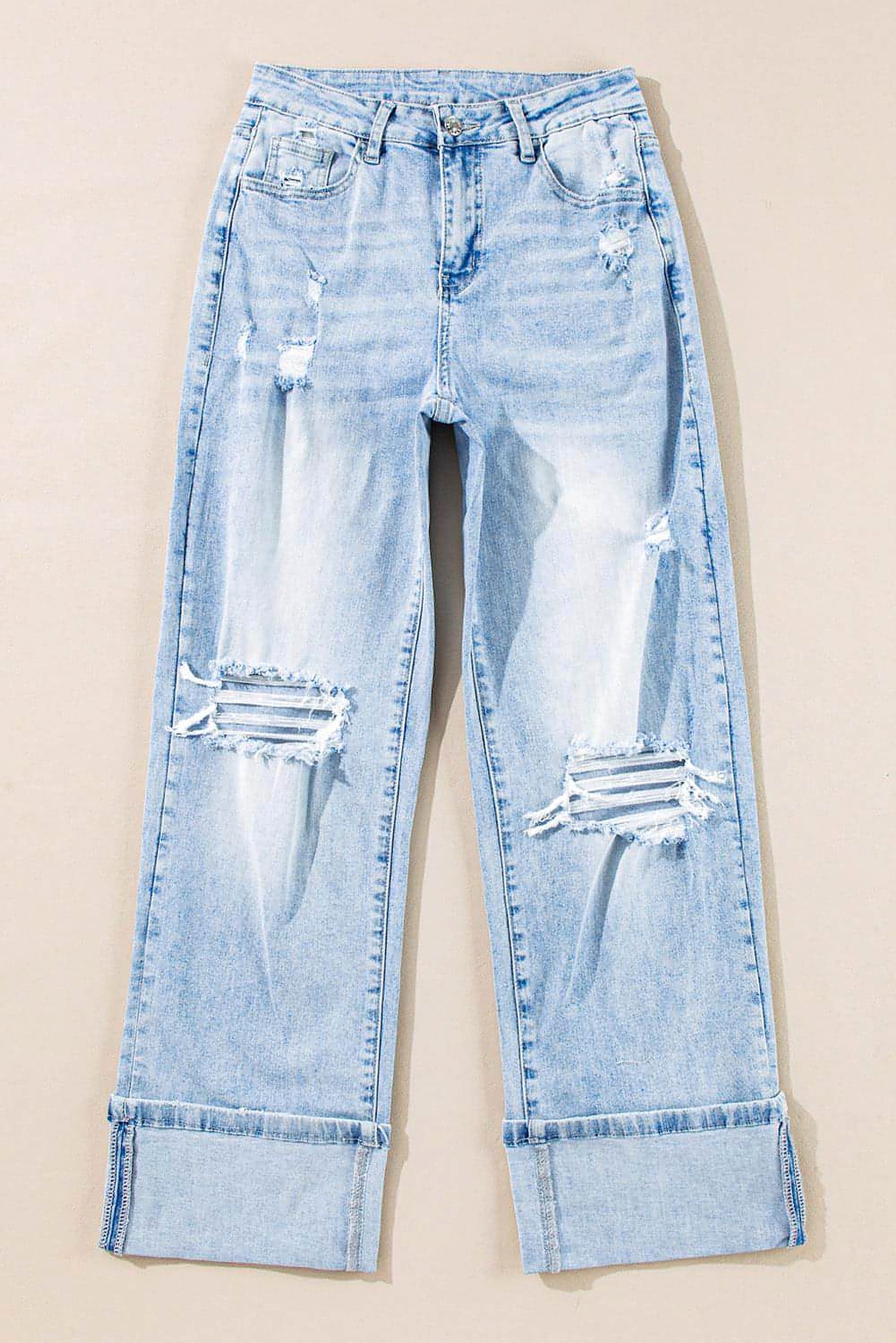 Beau Blue Light Wash Distressed Flare Jeans - enhanced image 4