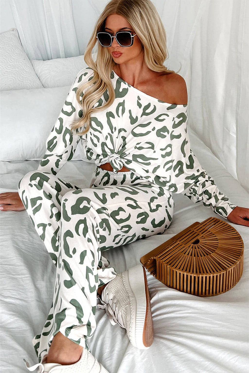 Beige Leopard Animal Print Long Sleeve and Pants Loungewear Set - enhanced image 4