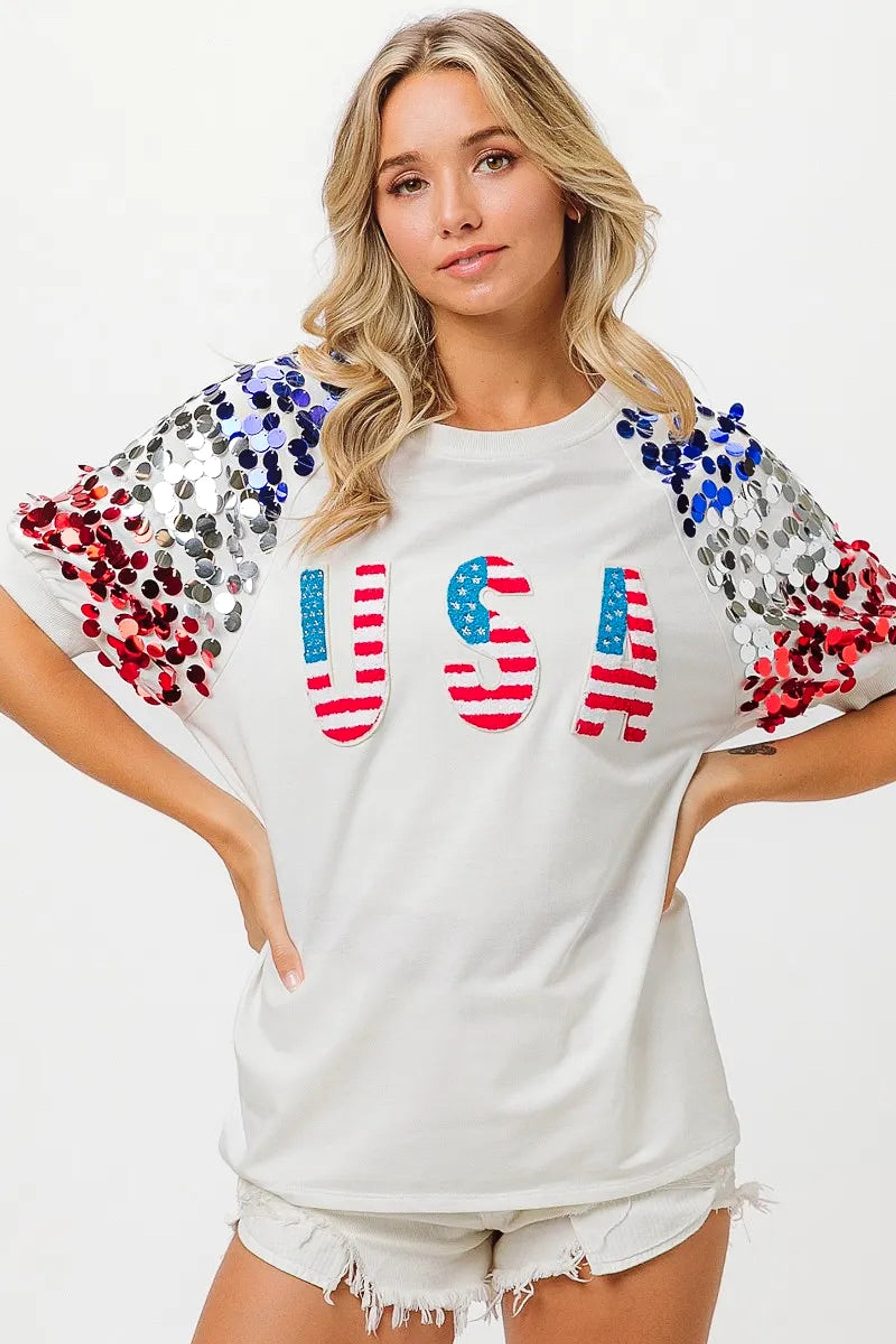 BiBi American Flag Theme Sequin Top - enhanced image 4