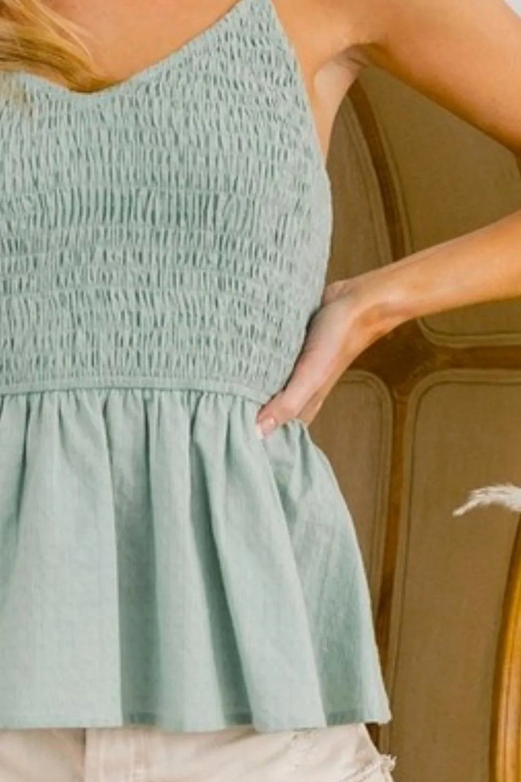 BiBi Eyelet Woven Sleeveless Elasticized Top - enhanced image 4