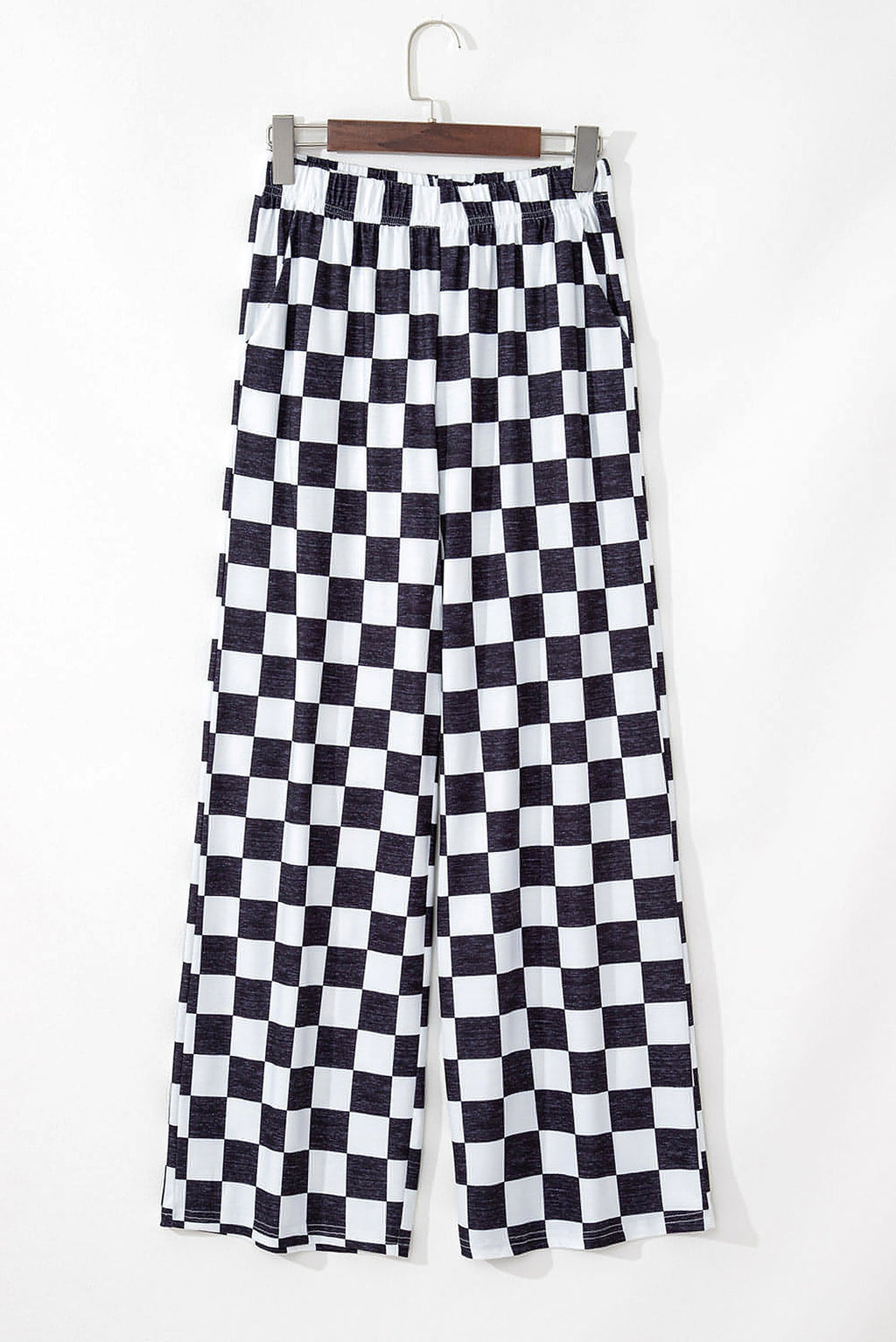 Black 2-Tone Checked Print High Waist Wide Leg Pants - enhanced image 4
