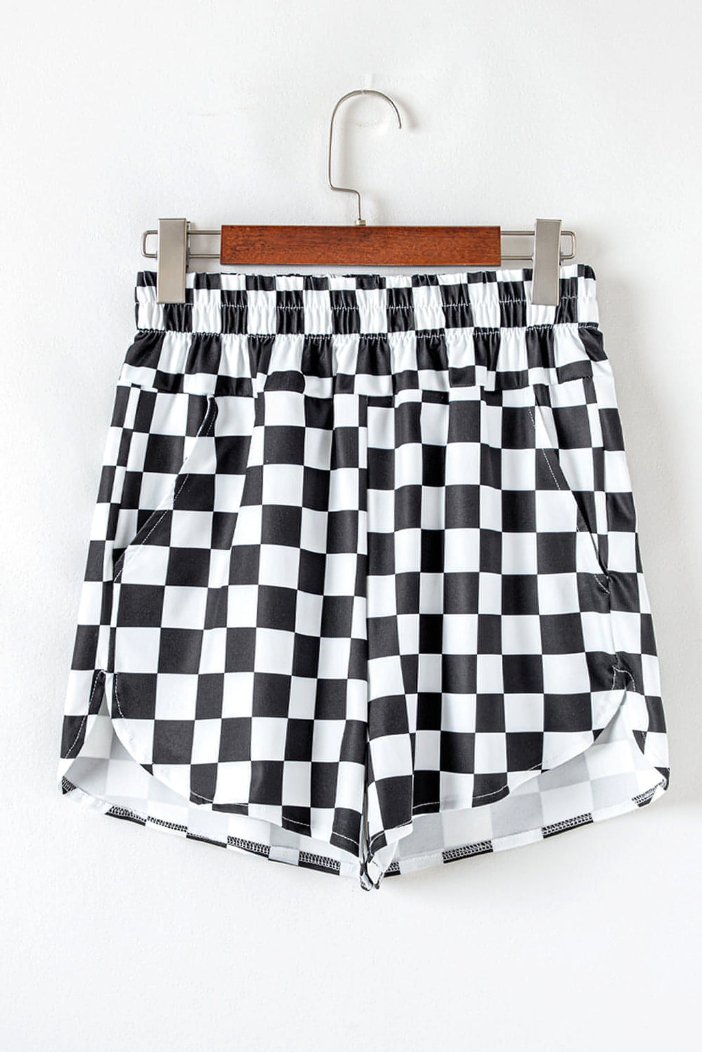 Black Checkered Print High Waist Casual Shorts - enhanced image 4
