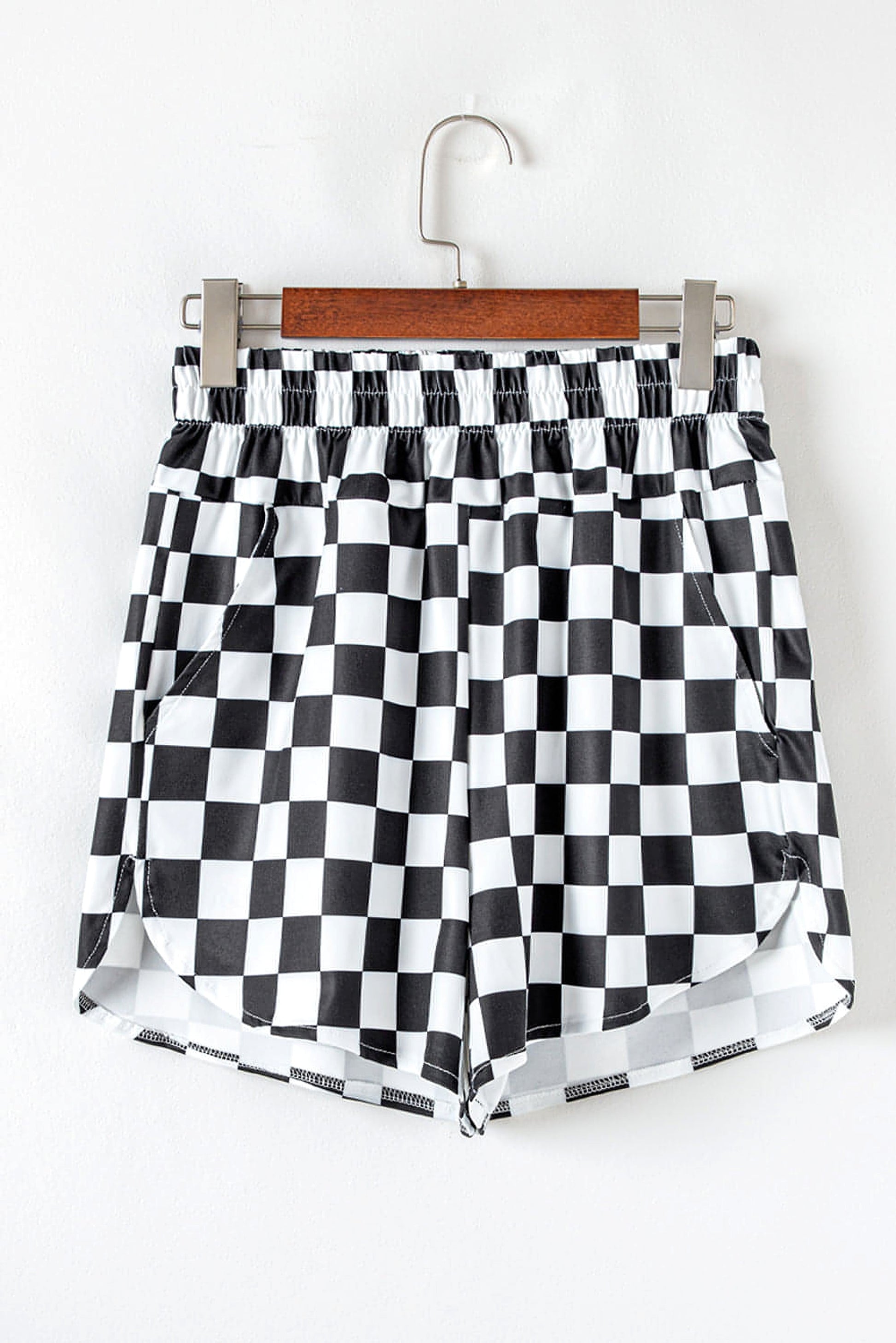 Black Checkered Print High Waist Casual Shorts - enhanced image 4