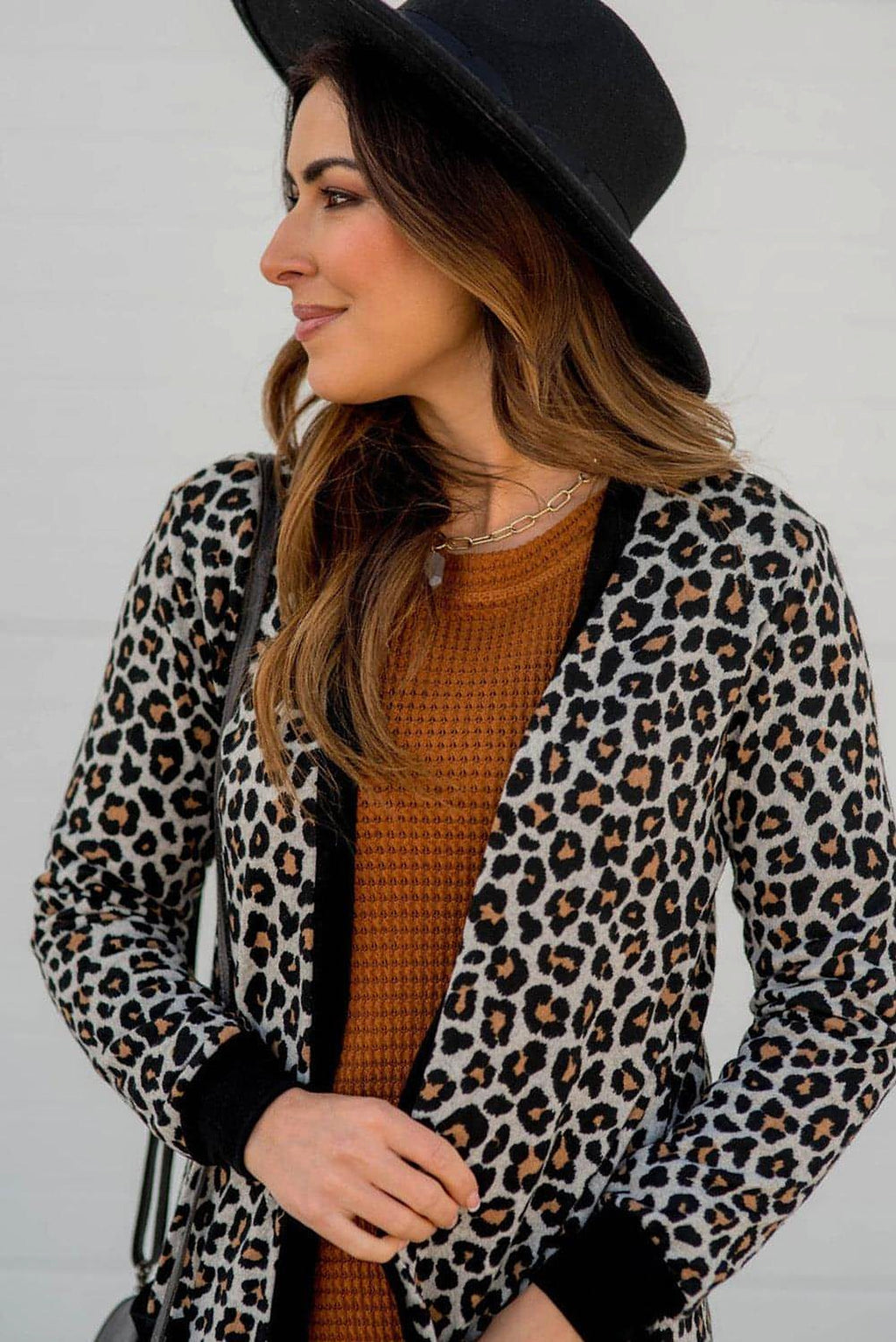 Black Leopard Patched Pocket Open Front Cardigan - enhanced image 4