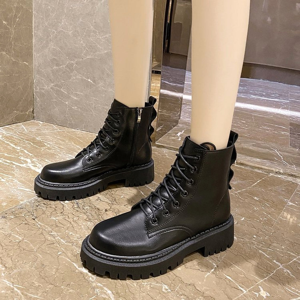 Black  boots women's tide autumn and winter new style all-match thick bottom - enhanced image 4