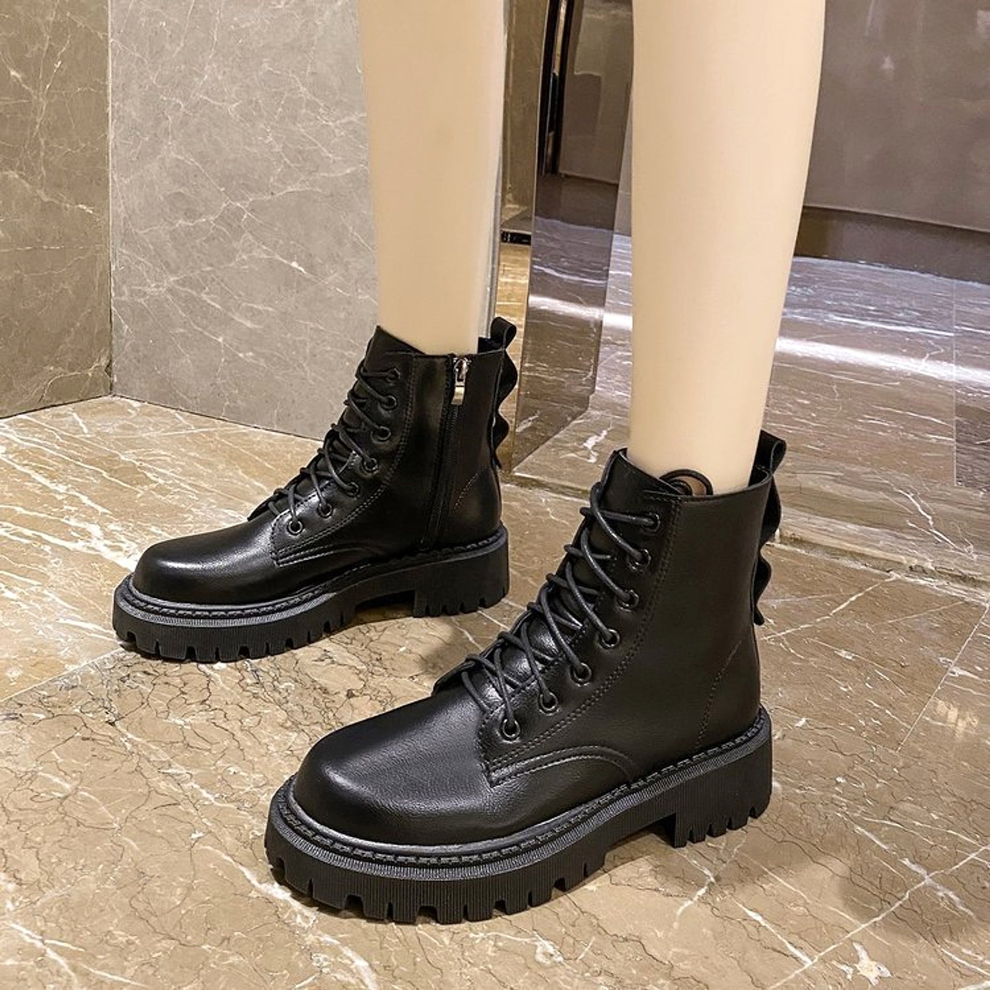 Black  boots women's tide autumn and winter new style all-match thick bottom - enhanced image 4