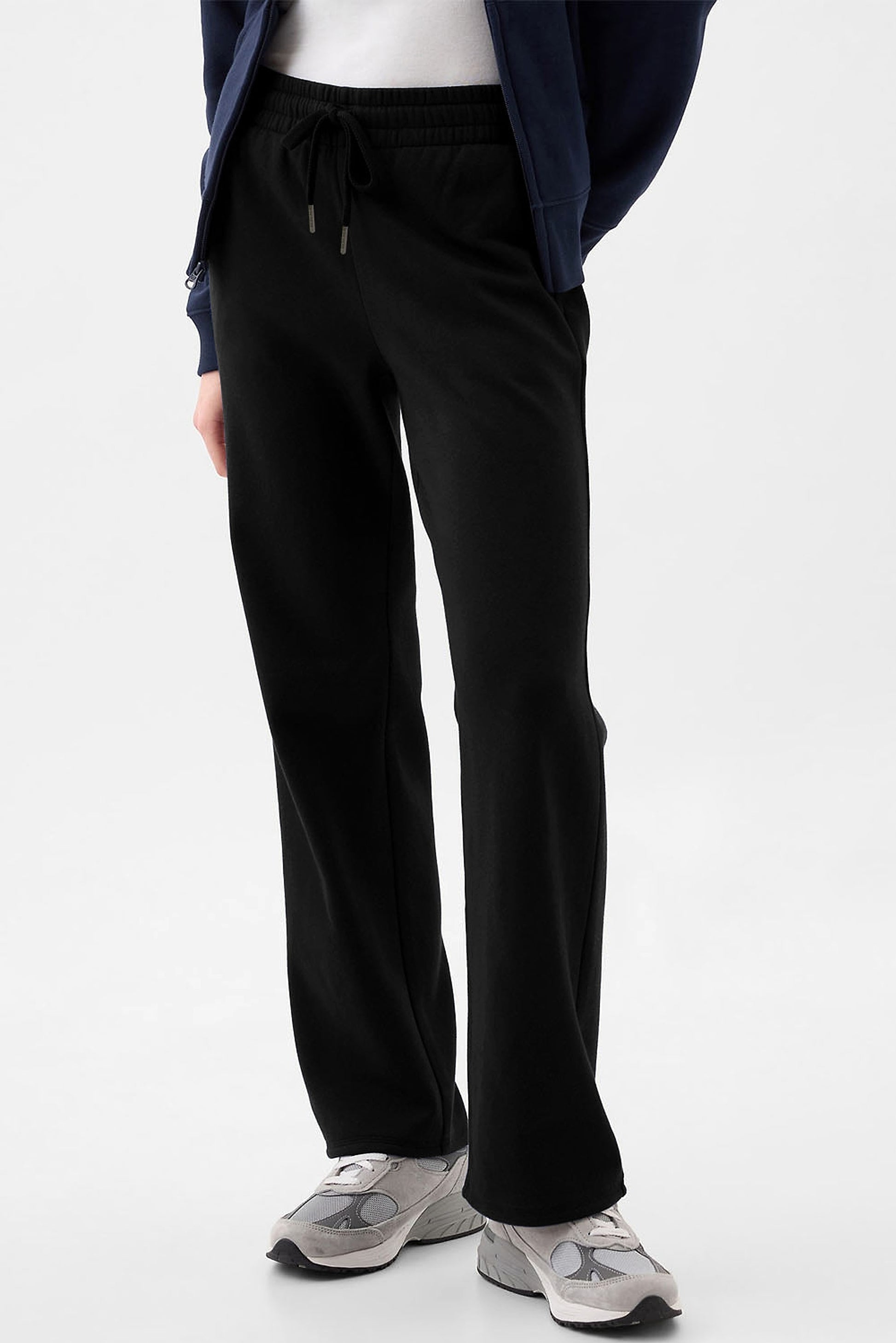 Black Solid Color Fleece Lined Drawstring Waist Casual Pants - enhanced image 4