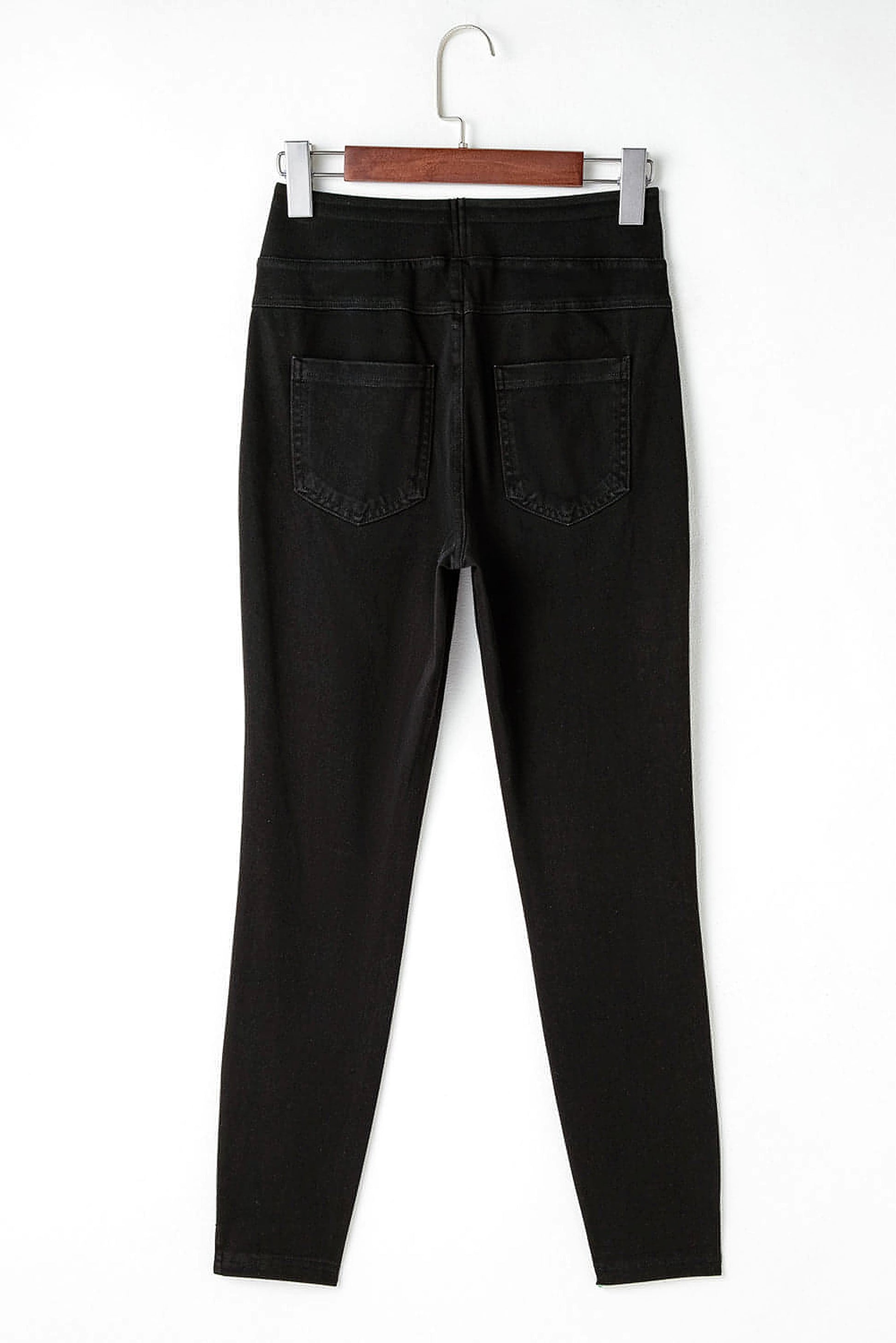 Black Solid Color High Waist Stretchy Slim Fit Jeggings - enhanced image 4
