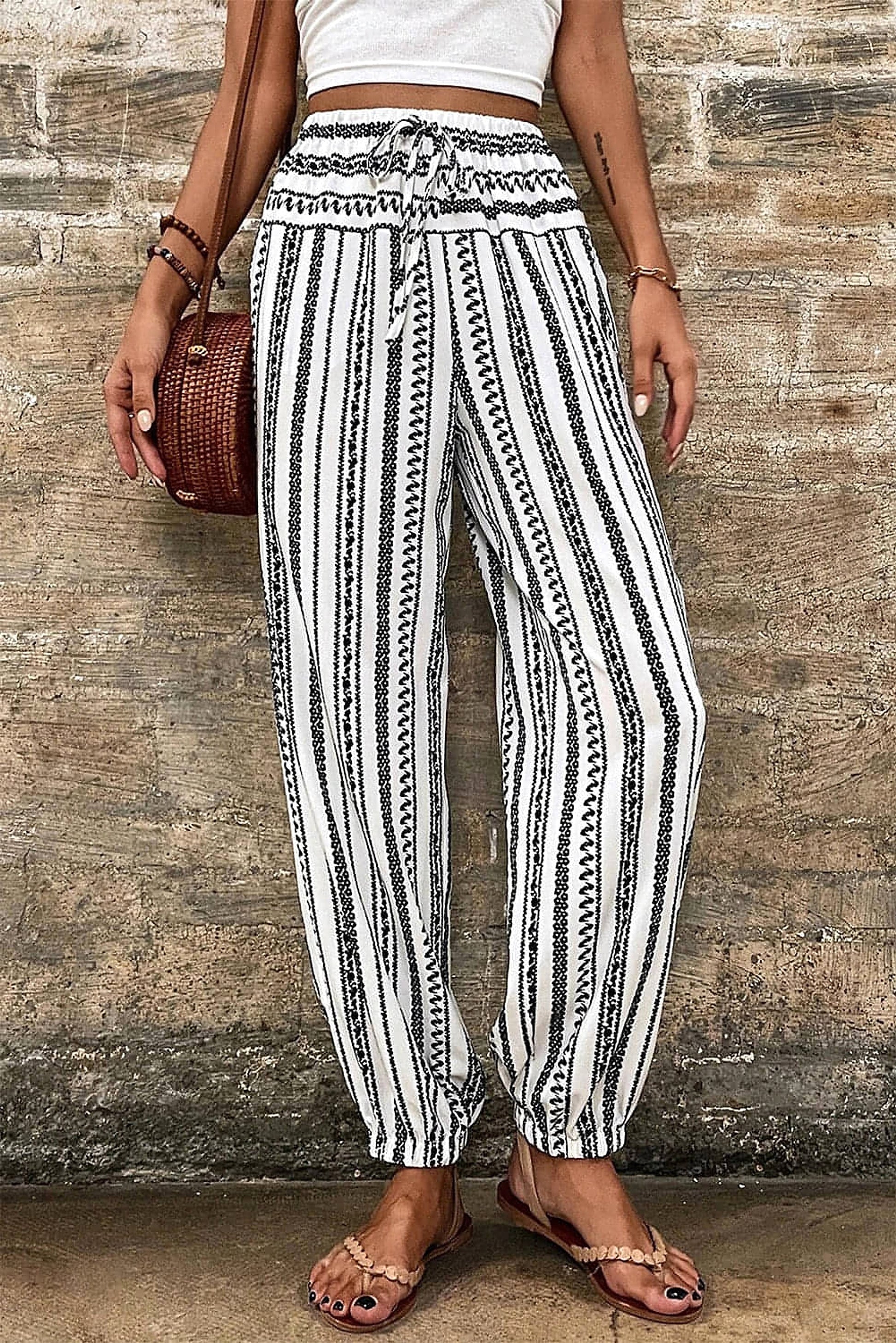 Black Stripe Boho Striped Print Casual Pants - enhanced image 4