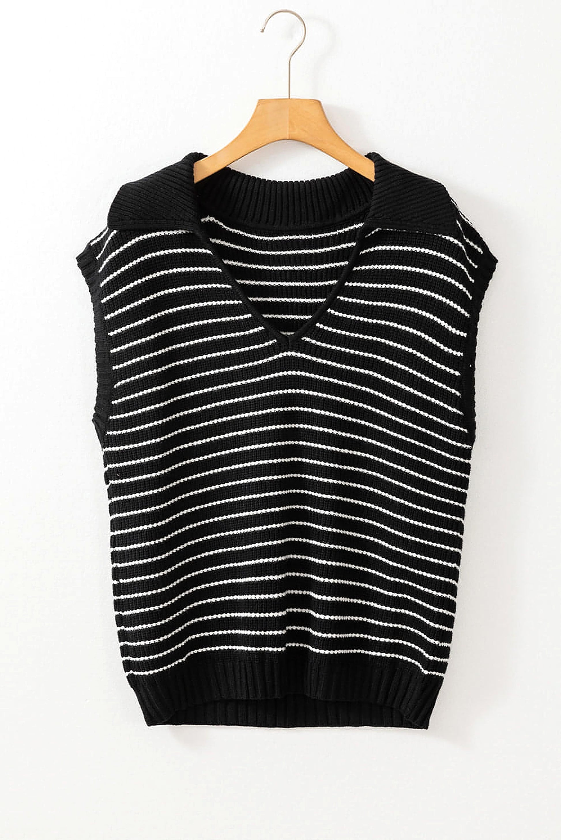 Black Stripe Turn-down V Neck Sweater Tank Top - enhanced image 4