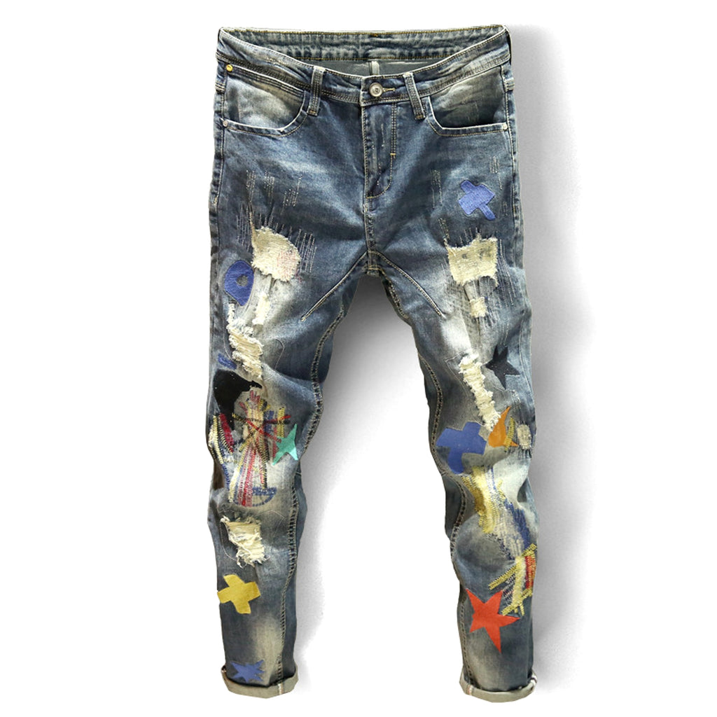 Blue Ripped Jeans Men's  Youth - enhanced image 4