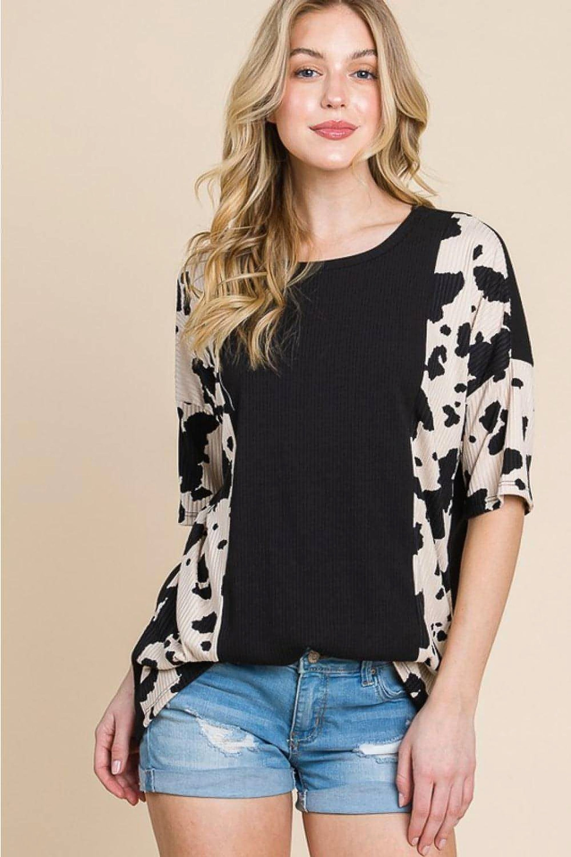 BOMBOM Rodeo Love Ribbed Animal Contrast Tee - enhanced image 4