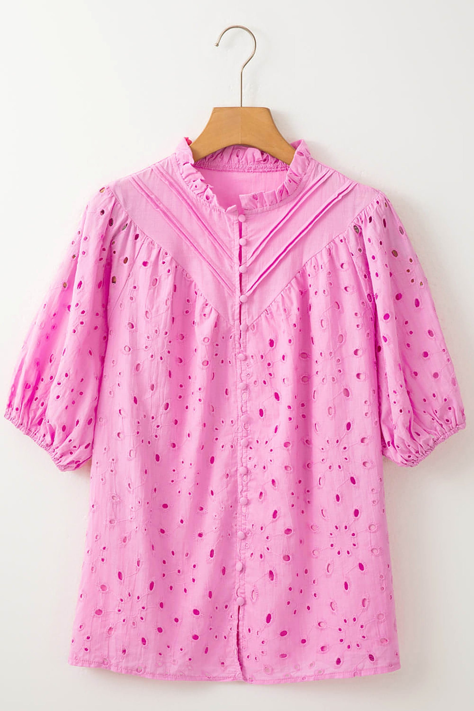 Bonbon Flower Embroidered Hollow-out Puff Sleeve Blouse - enhanced image 4
