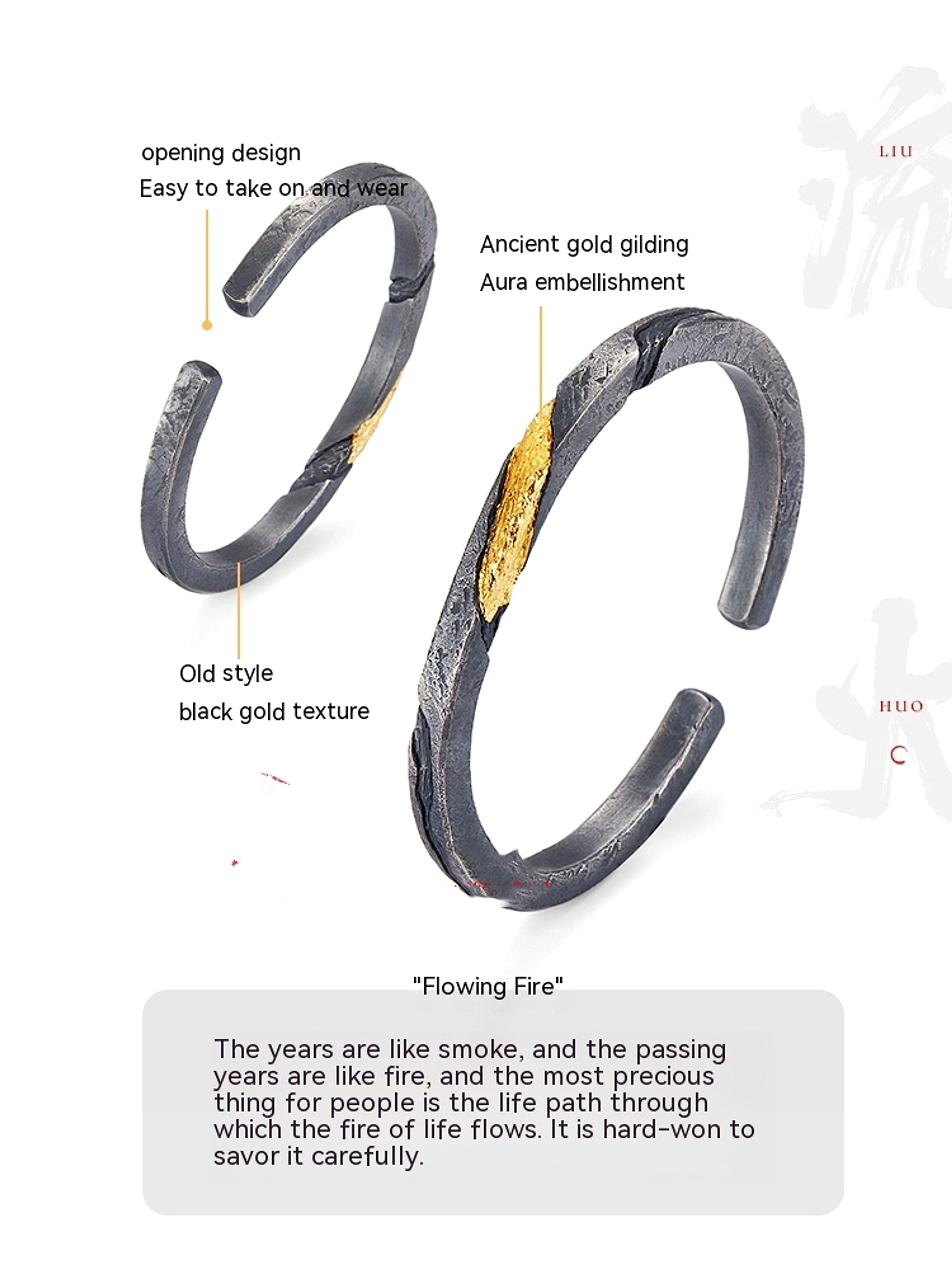 Bracelet Men's Pure Silver Personalized Retro Set In 24K Gold - enhanced image 4
