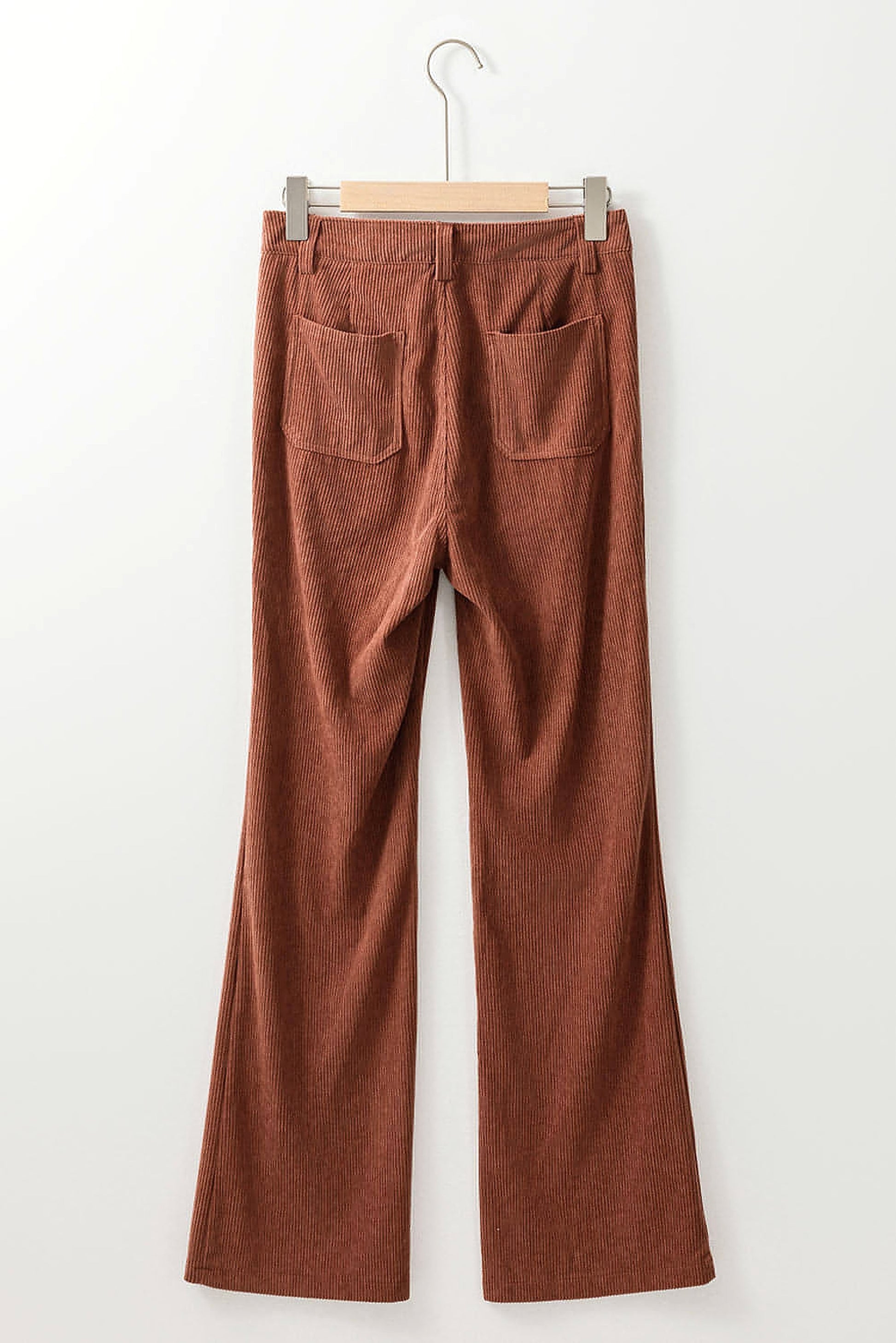 Brown High Waist Square Pockets Corduroy Pants - enhanced image 4