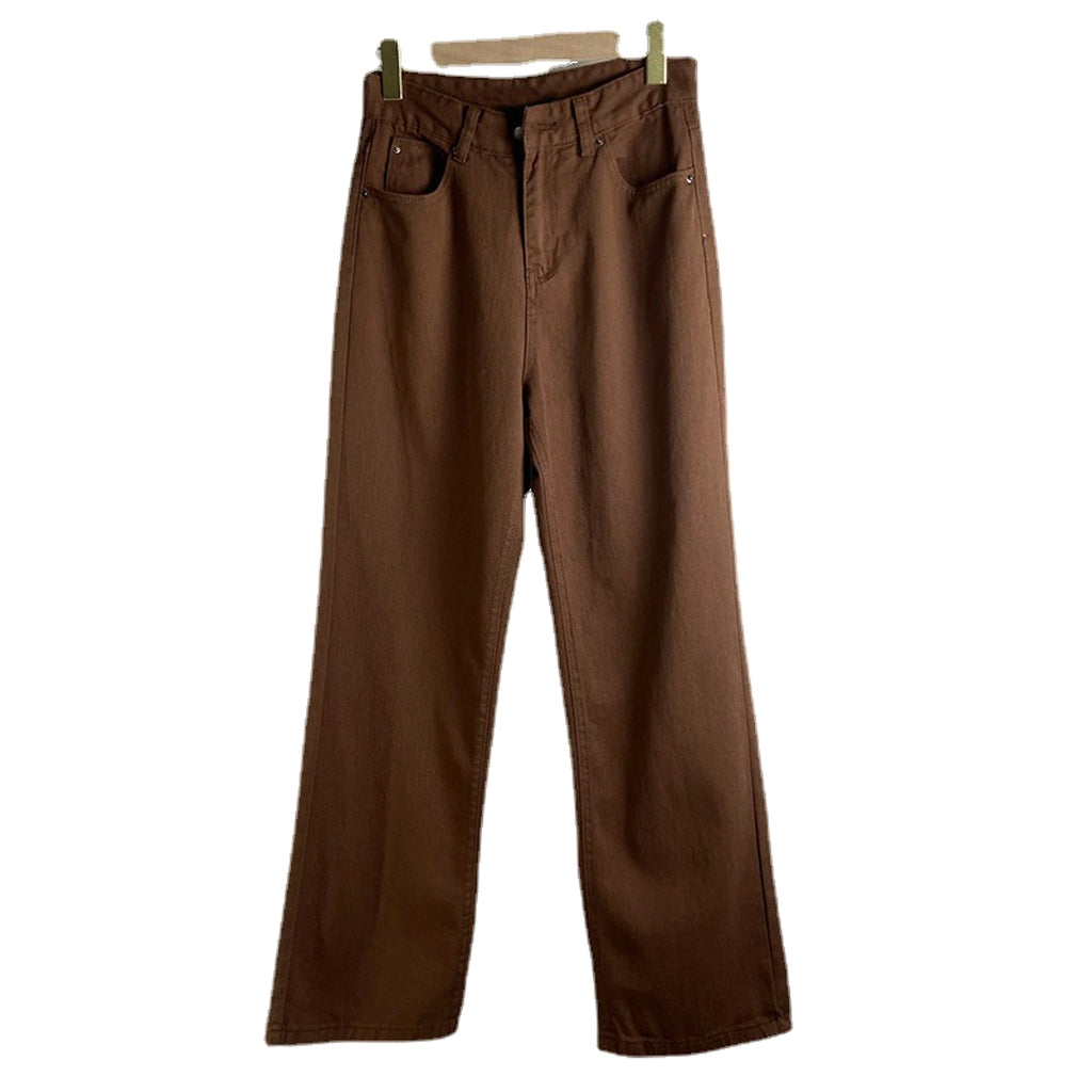 Brown Jeans Retro American Solid Color Looks Thin - enhanced image 4