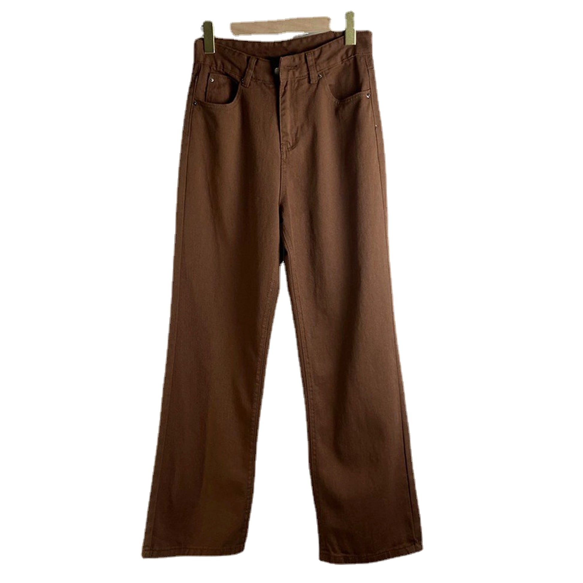 Brown Jeans Retro American Solid Color Looks Thin - enhanced image 4
