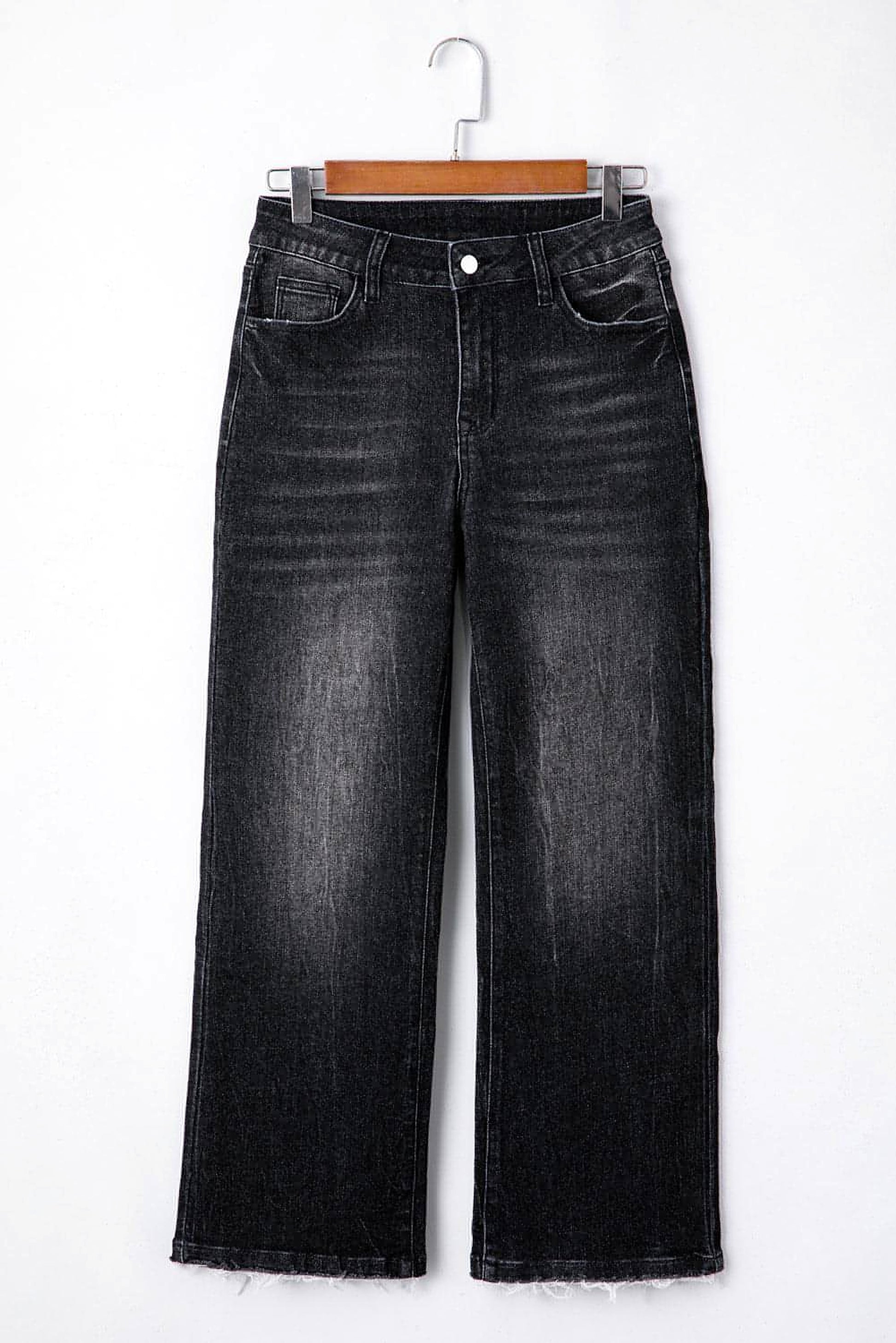 Carbon Grey Mineral Wash Raw Hem High Waist Flared Jeans - enhanced image 4