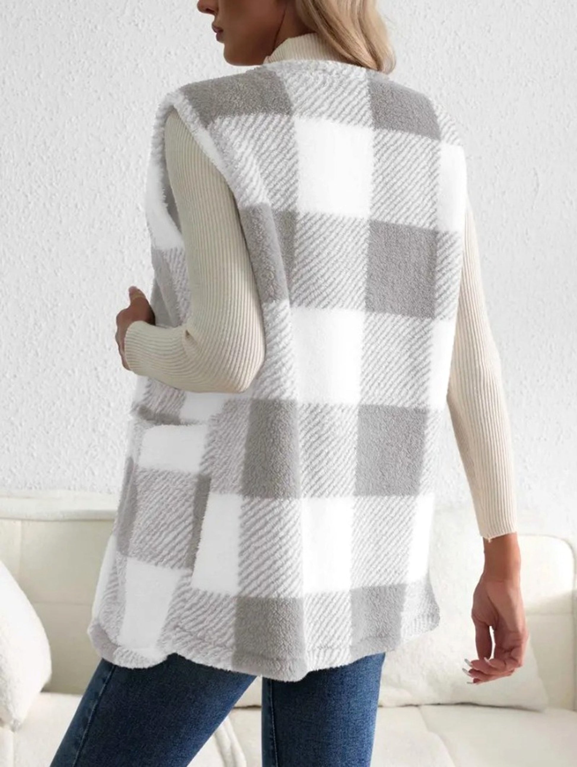 A.1 Coat Loose Plaid Color Stitching Knitted Cardigan Sweater Women - enhanced image 4