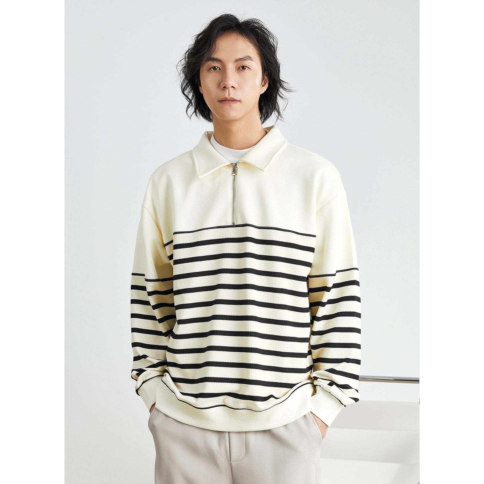 Contrast Color Texture Advanced Lapel Sweater Korean Style - enhanced image 4