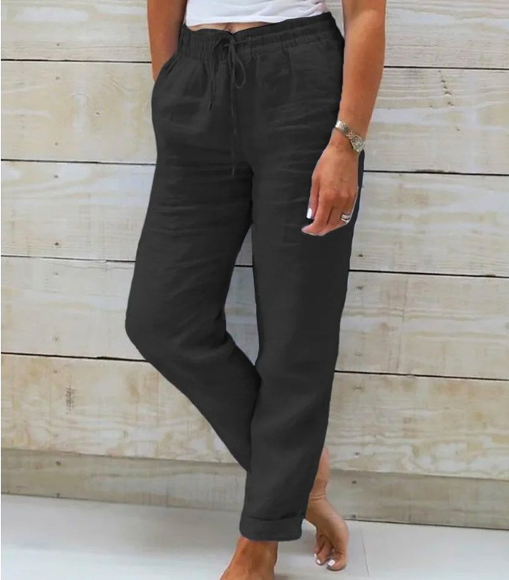 Women's High Waist Elastic Cotton And Linen Casual Pants - enhanced image 4