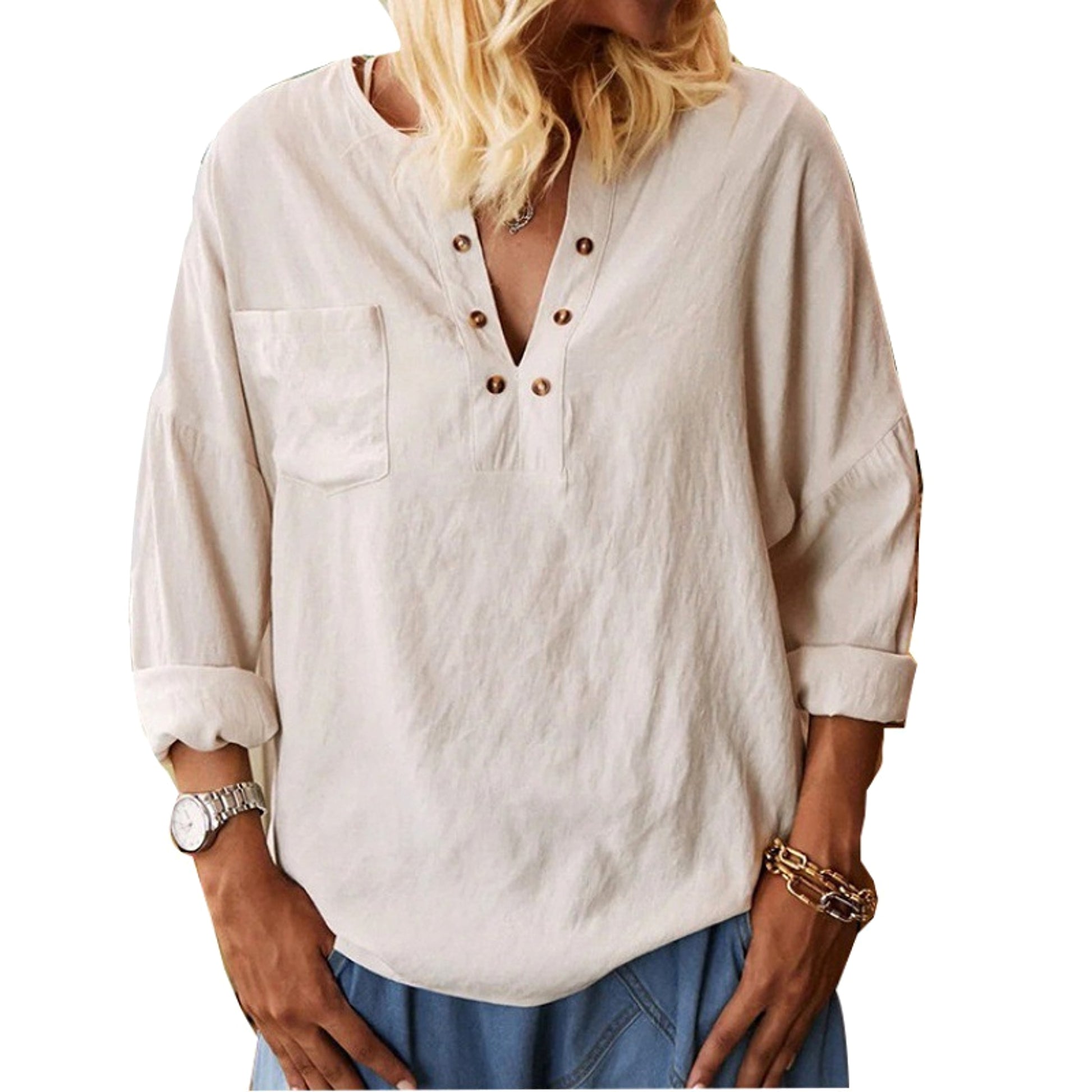 Cotton Linen Long Sleeve Blouse Women's - enhanced image 4