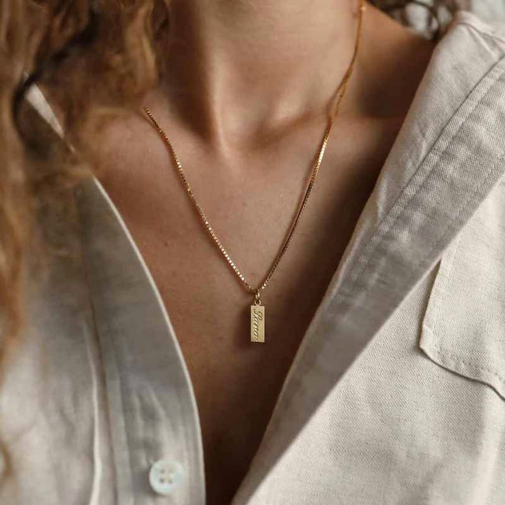 Couple Engraved Collarbone Chain Stainless Steel English Letter Necklace - enhanced image 4