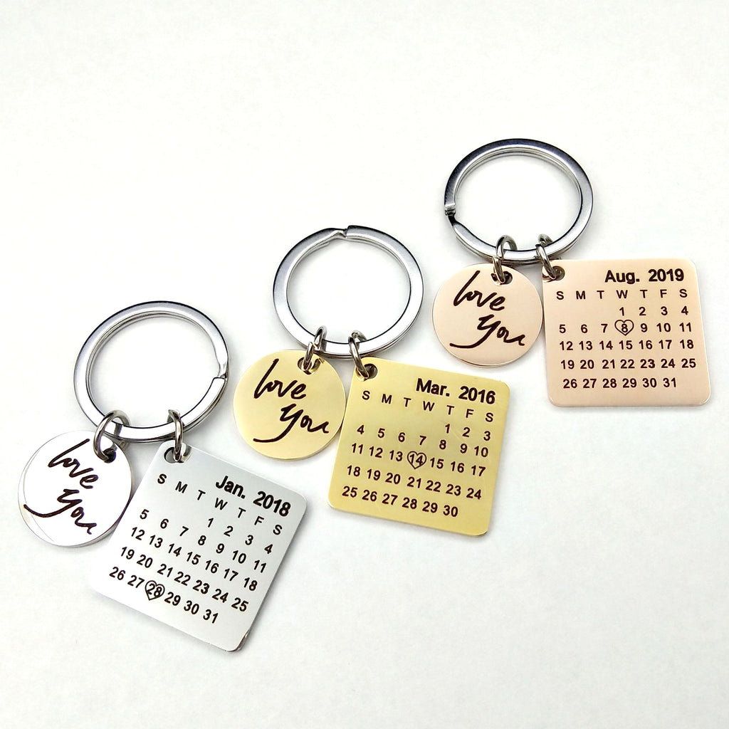 Custom DIY Personalized Calendar Keychain – Stainless Steel Engraved Date Pendant - enhanced image 4