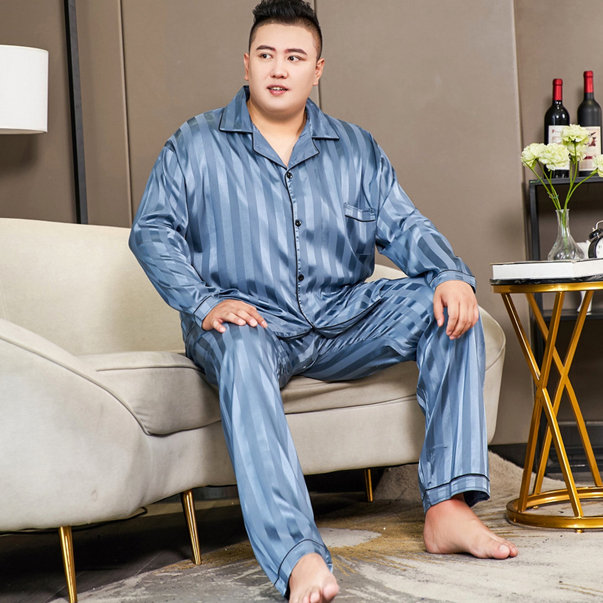Cut Flower Fat Men's Pajamas Extra Ice Silk - enhanced image 4