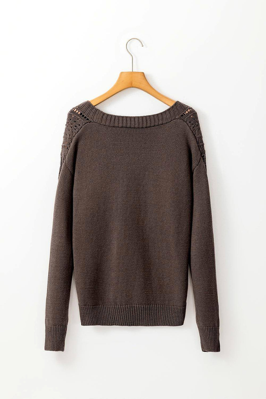 Dark Khaki Open Knit Drop Shoulder Sweater Cardigan - enhanced image 4
