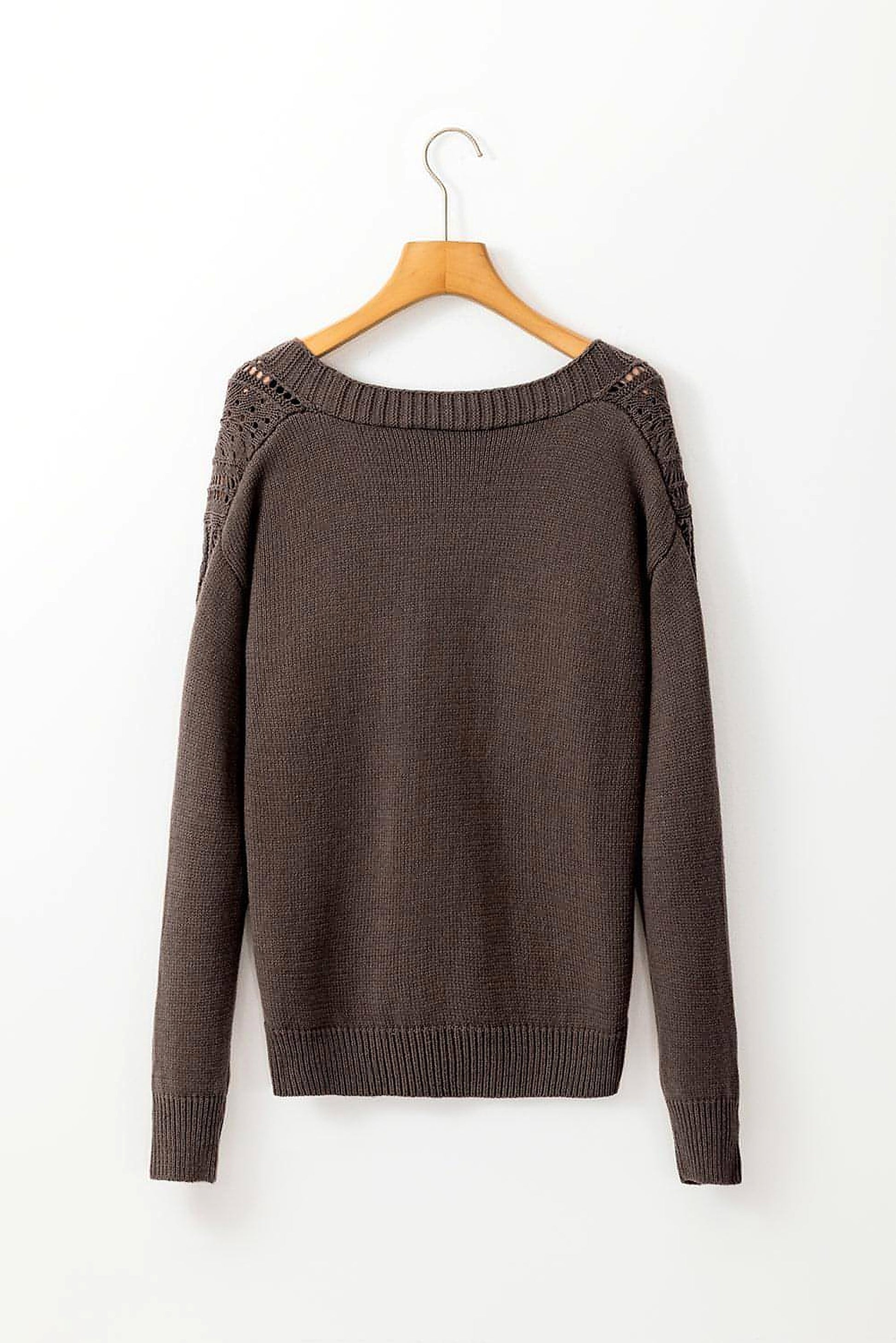 Dark Khaki Open Knit Drop Shoulder Sweater Cardigan - enhanced image 4
