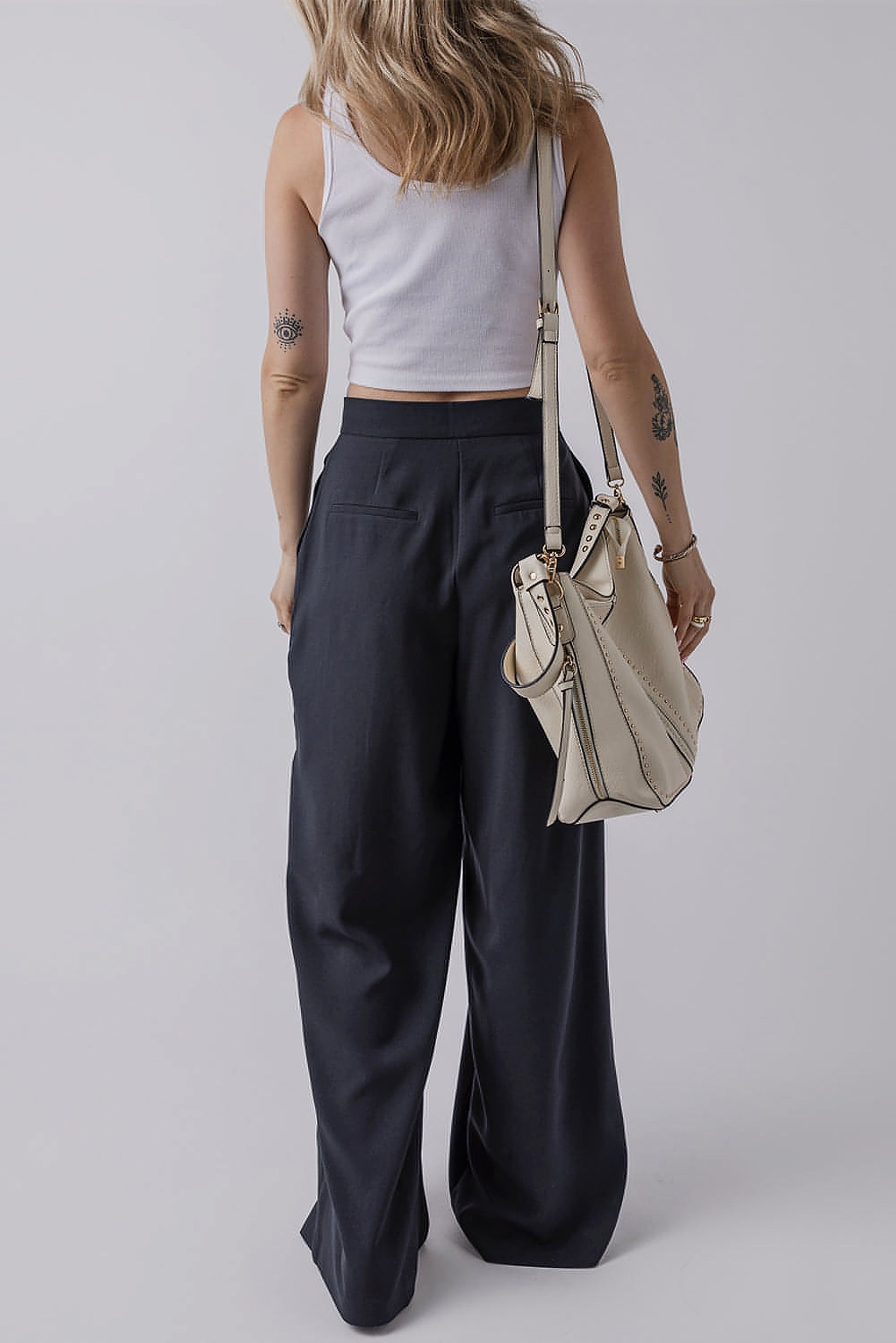 Dirty blue Dual Buttoned High Waist Pleated Wide Leg Pants - enhanced image 4