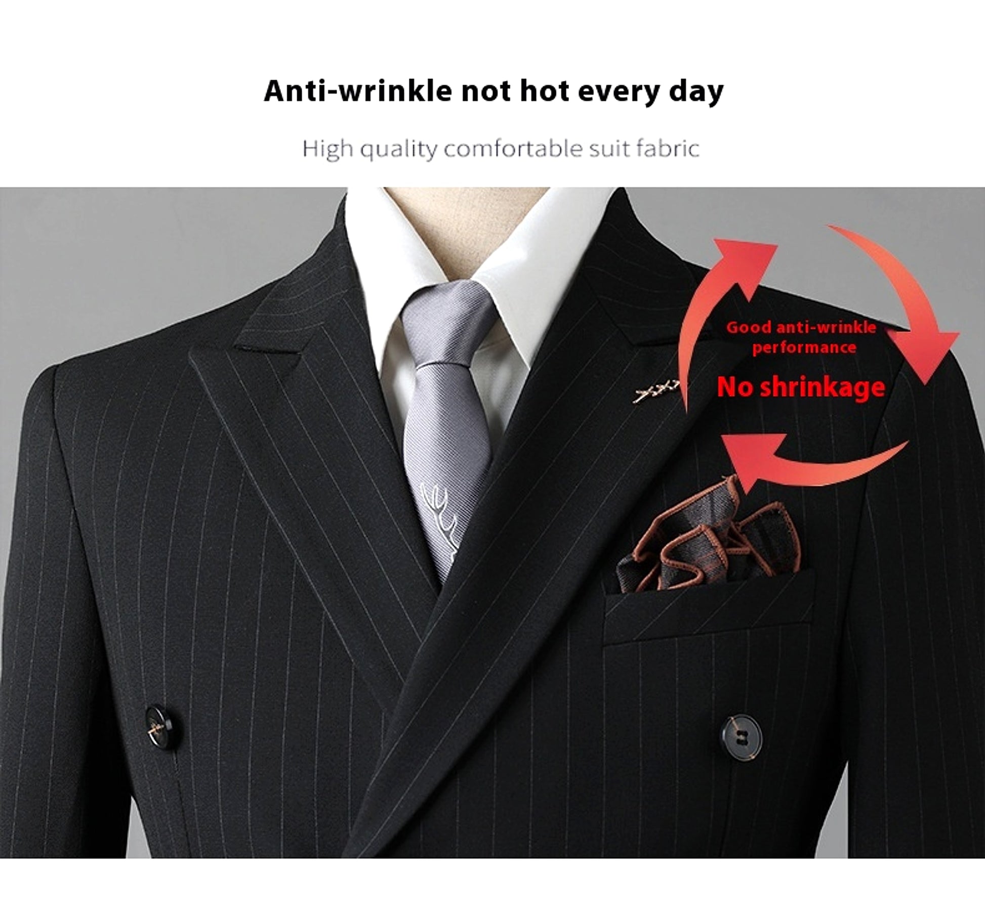 Double Breasted Stripes Suit Men's Suits - enhanced image 4