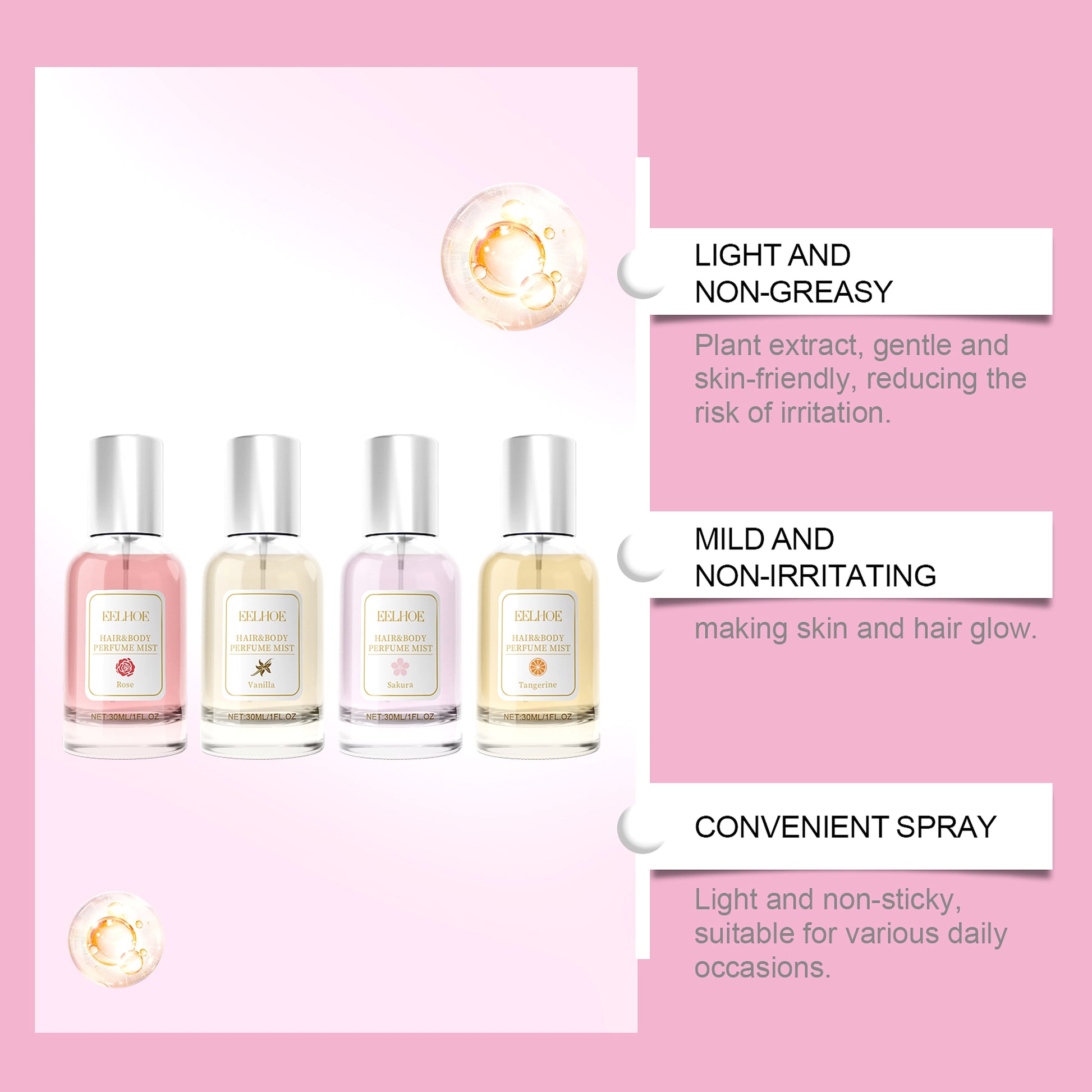 EELHOE Body Hair Perfume Spray Body Skin Hair Long-Lasting Fragrance Spray - enhanced image 4