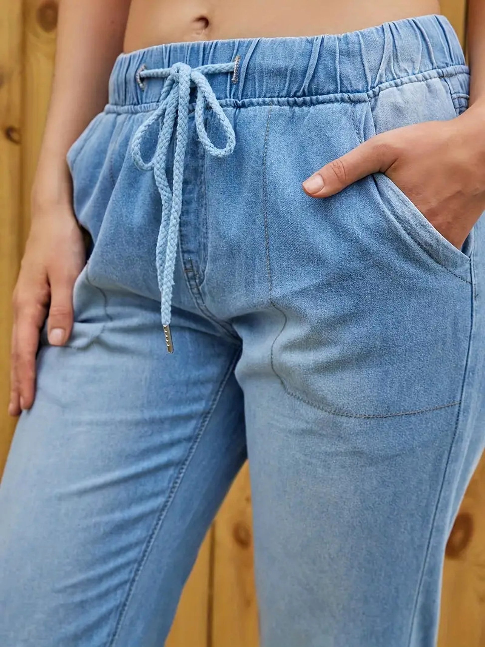 Elastic Waistband High Waist Jeans – Korean-Inspired Skinny Fit - enhanced image 4