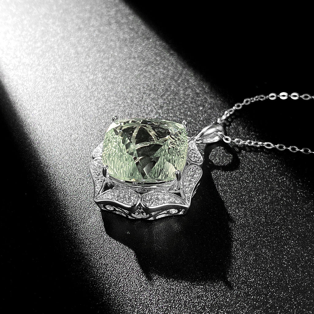 European And American Entry Lux Sweater S925 Silver Inlay Large Natural Green Crystal Pendant - enhanced image 4