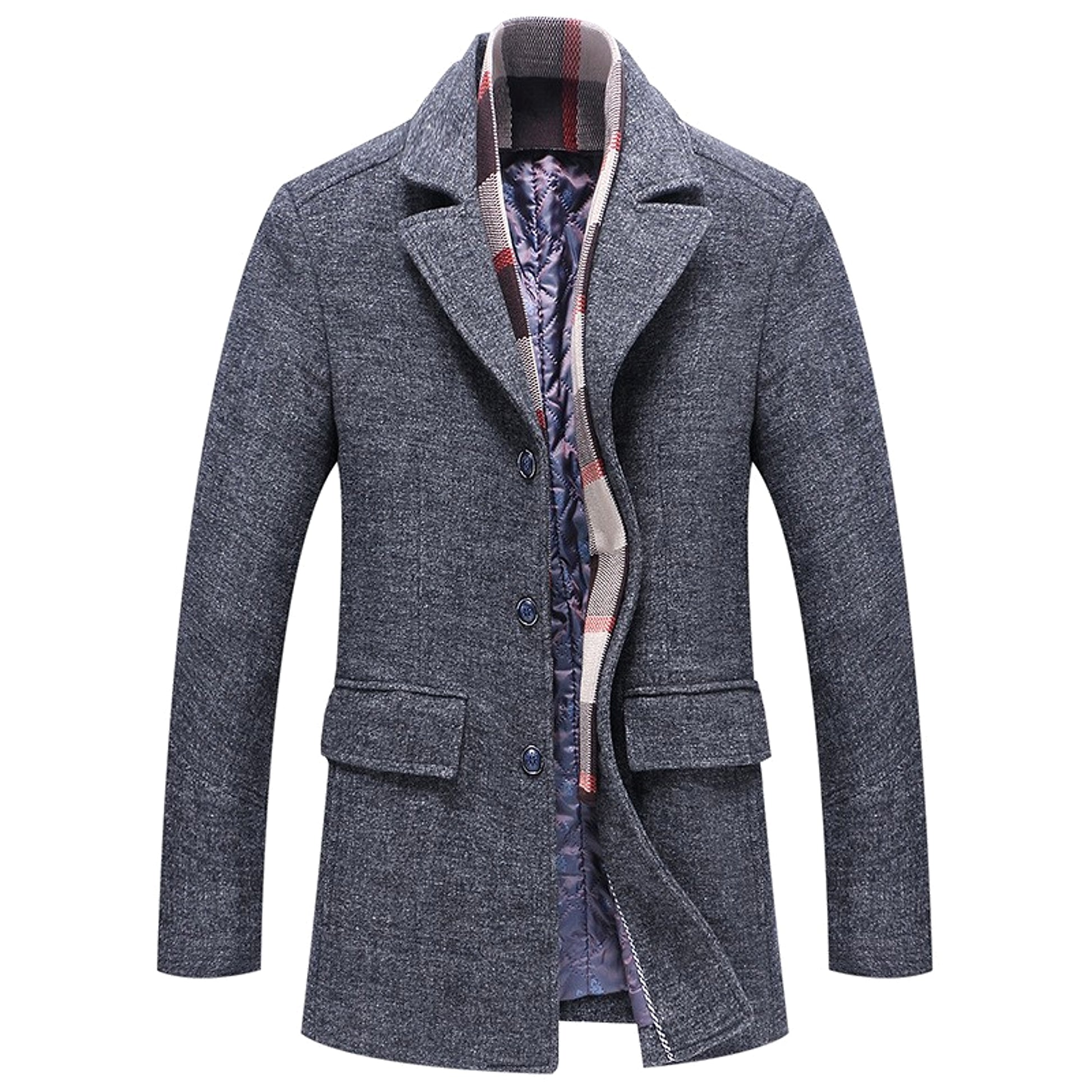 Fall Winter Men's Woolen Trench Coat Fashion Polo Collar Cotton Scarf - enhanced image 4