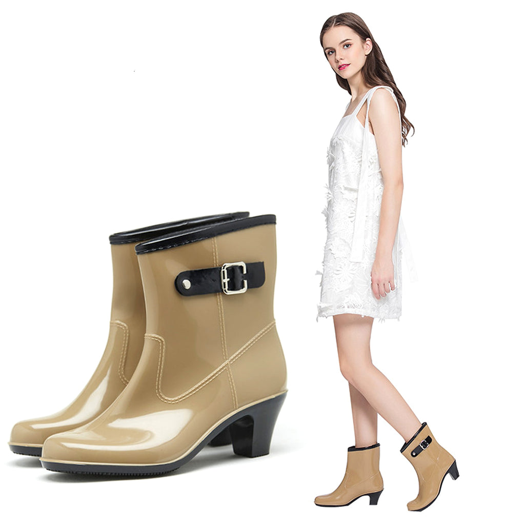 Fashion Buckle Rain Boots Female Mid-tube Non-slip Rubber Shoe Covers - enhanced image 4
