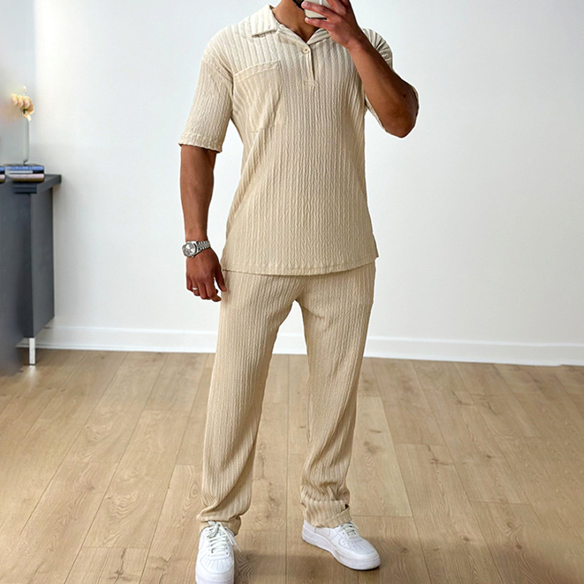 Fashion Casual Polo Short Sleeve Shirt Trousers Two-piece Set Men's Suit - enhanced image 4