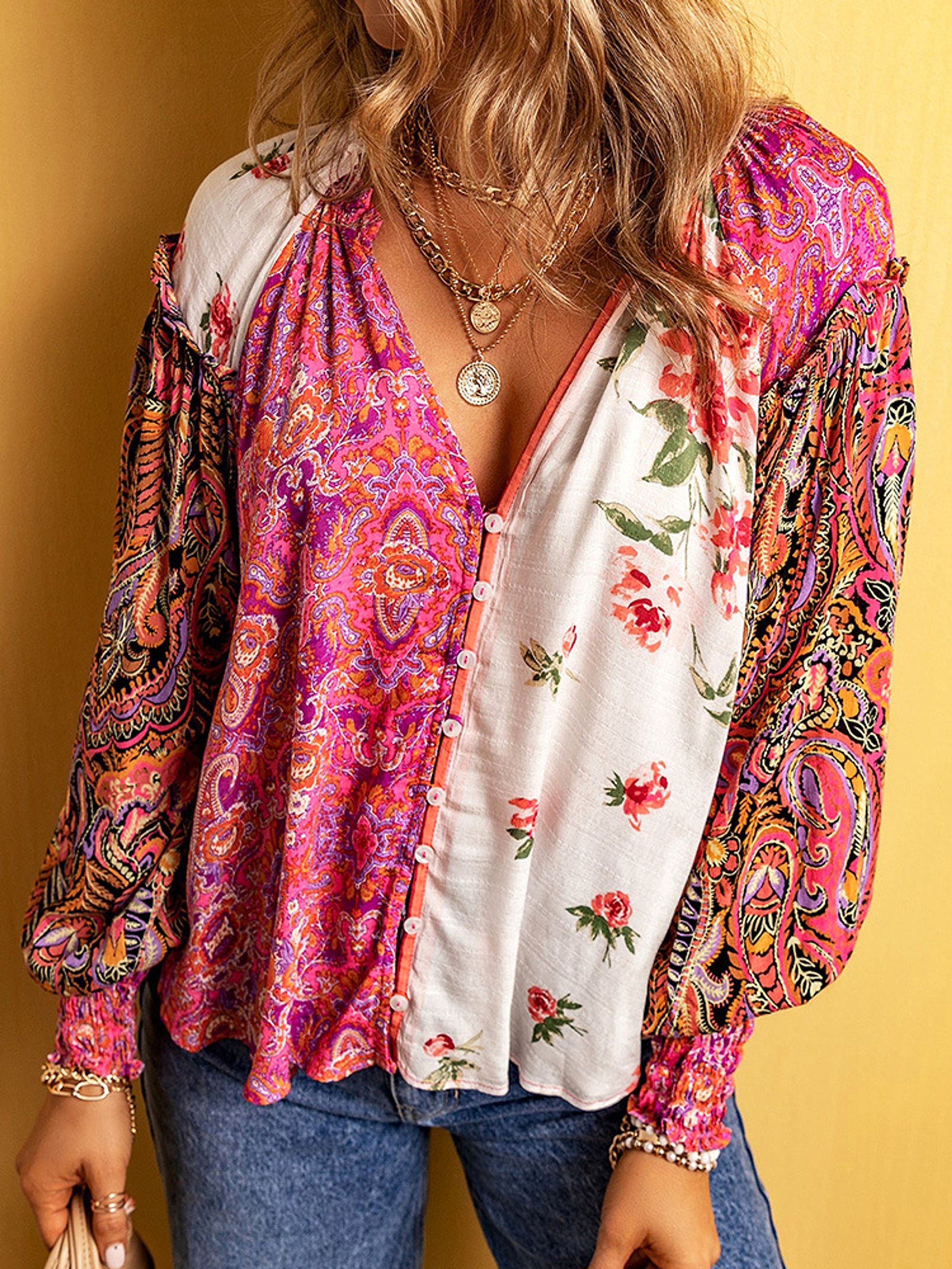 Fashion Floral Print DressShirt For Women - enhanced image 4