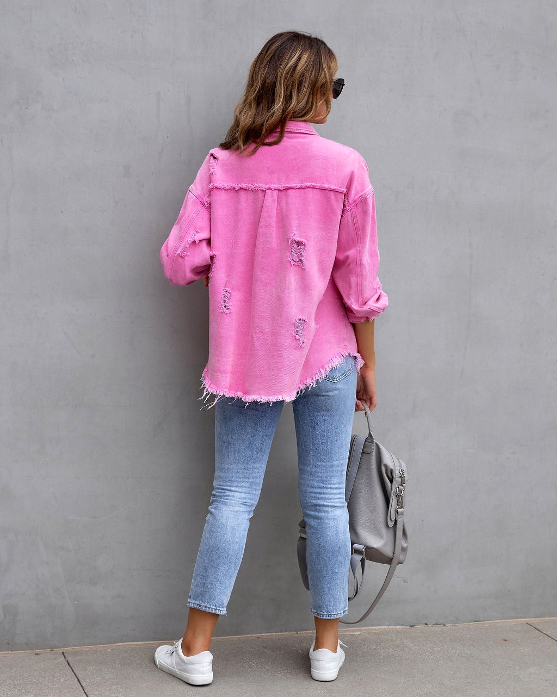Fashion Ripped Shirt Jacket Female Autumn And Spring Casual Tops Womens Clothing - enhanced image 4