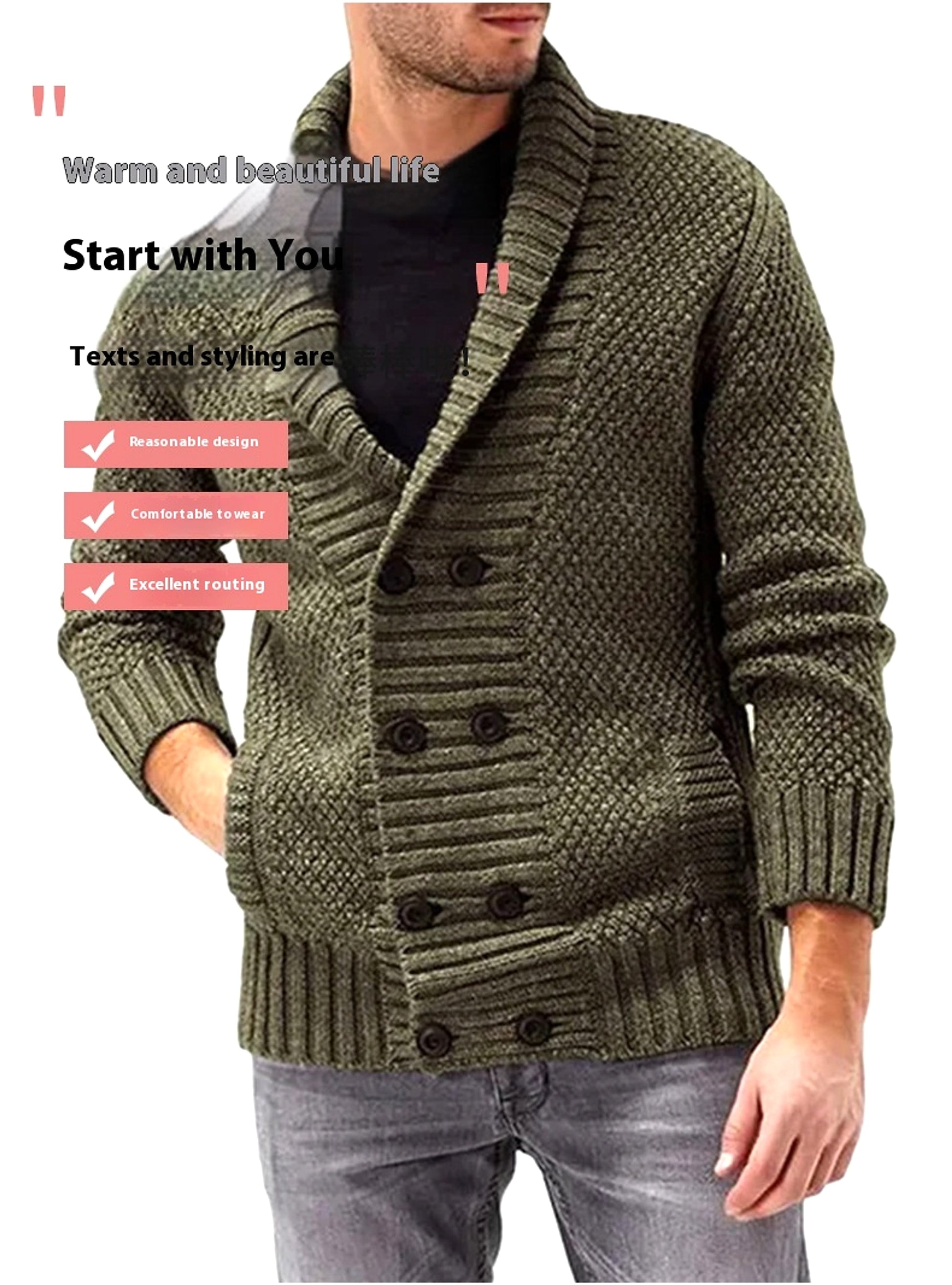 Fashion Simple Solid Color Men's Comfortable Long Sleeve Lapel Sweater - enhanced image 4