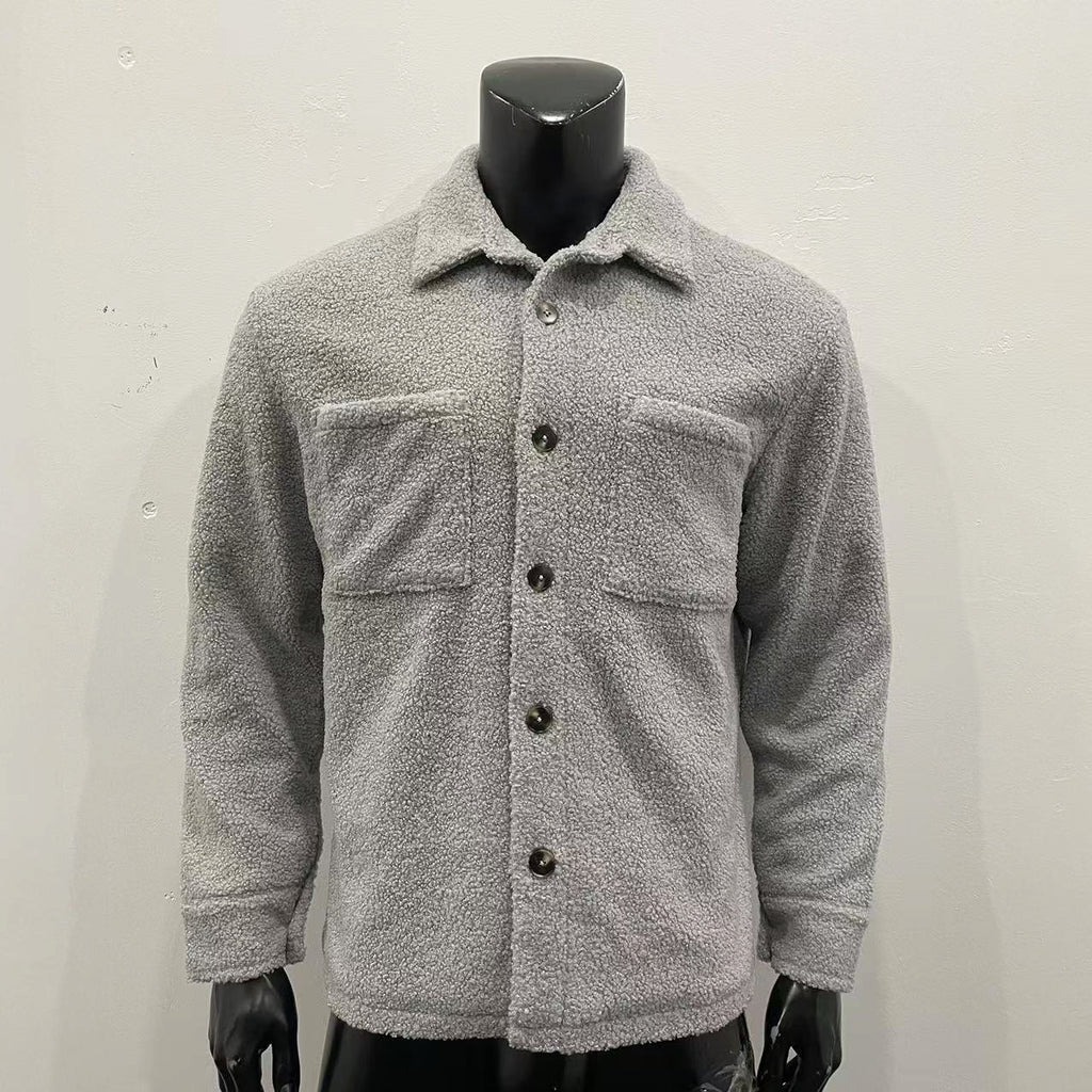 Fashion Solid Color Polo Collar Casual Lamb Wool Coat - enhanced image 4